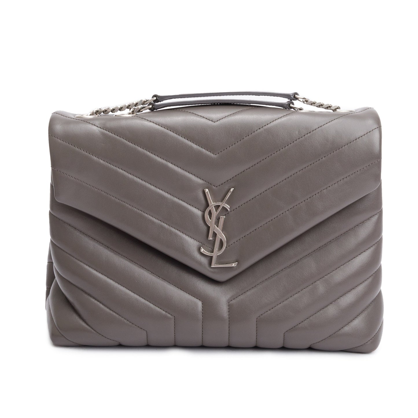 Saint Laurent Grey Quilted Leather Medium Loulou Monogram Shoulder Bag
