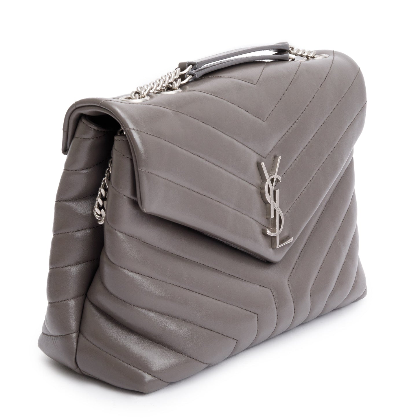 Saint Laurent Grey Quilted Leather Medium Loulou Monogram Shoulder Bag