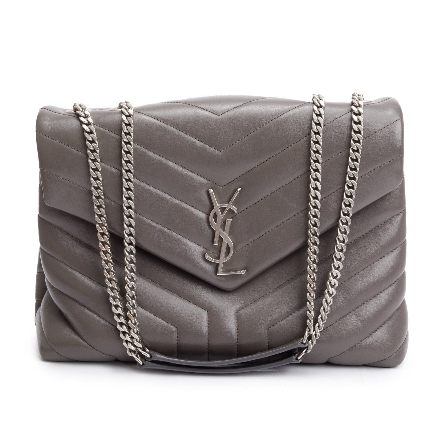 Saint Laurent Grey Quilted Leather Medium Loulou Monogram Shoulder Bag