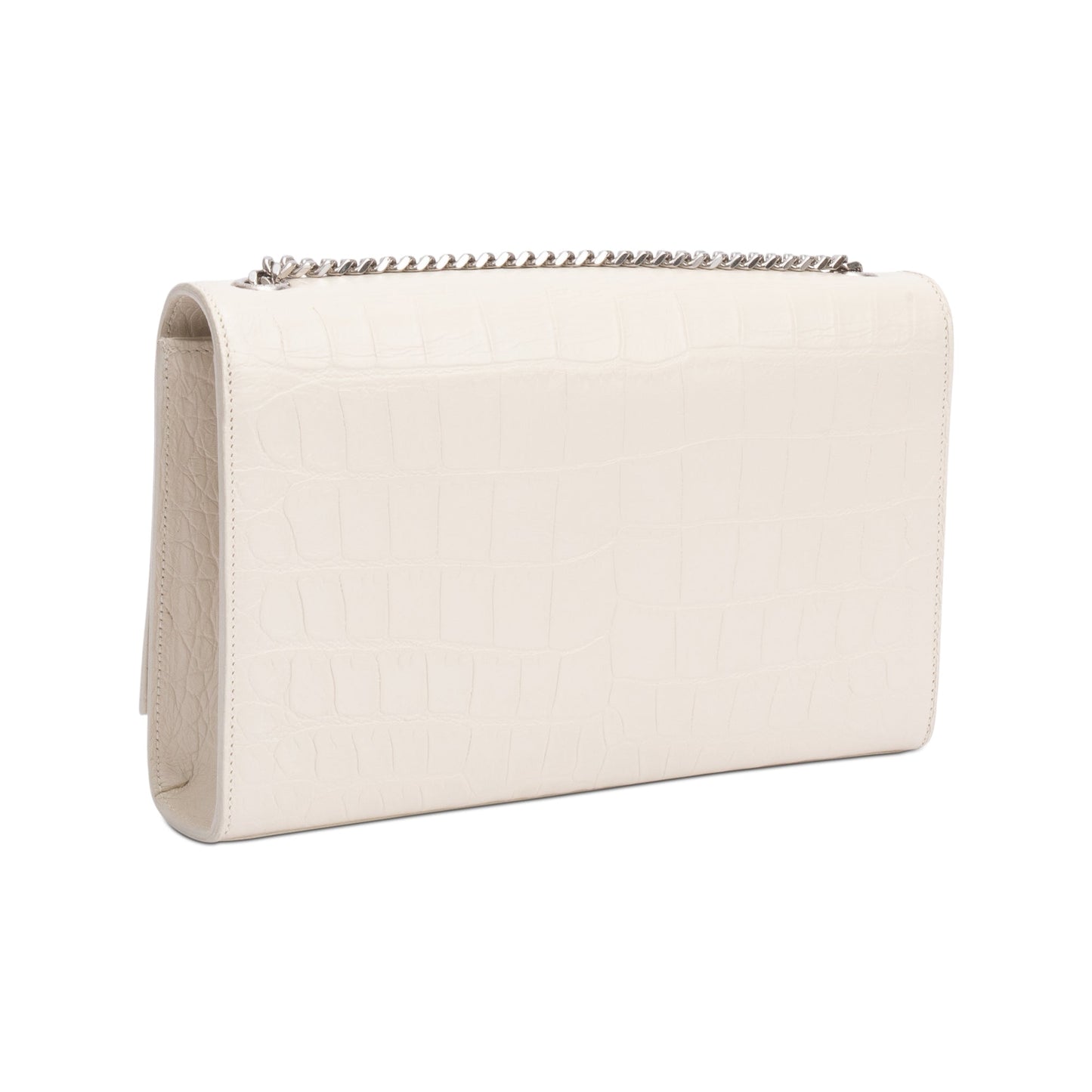 Saint Laurent Ivory Crocodile-Embossed Leather Medium Classic Monogram Kate Tassel Chain Bag