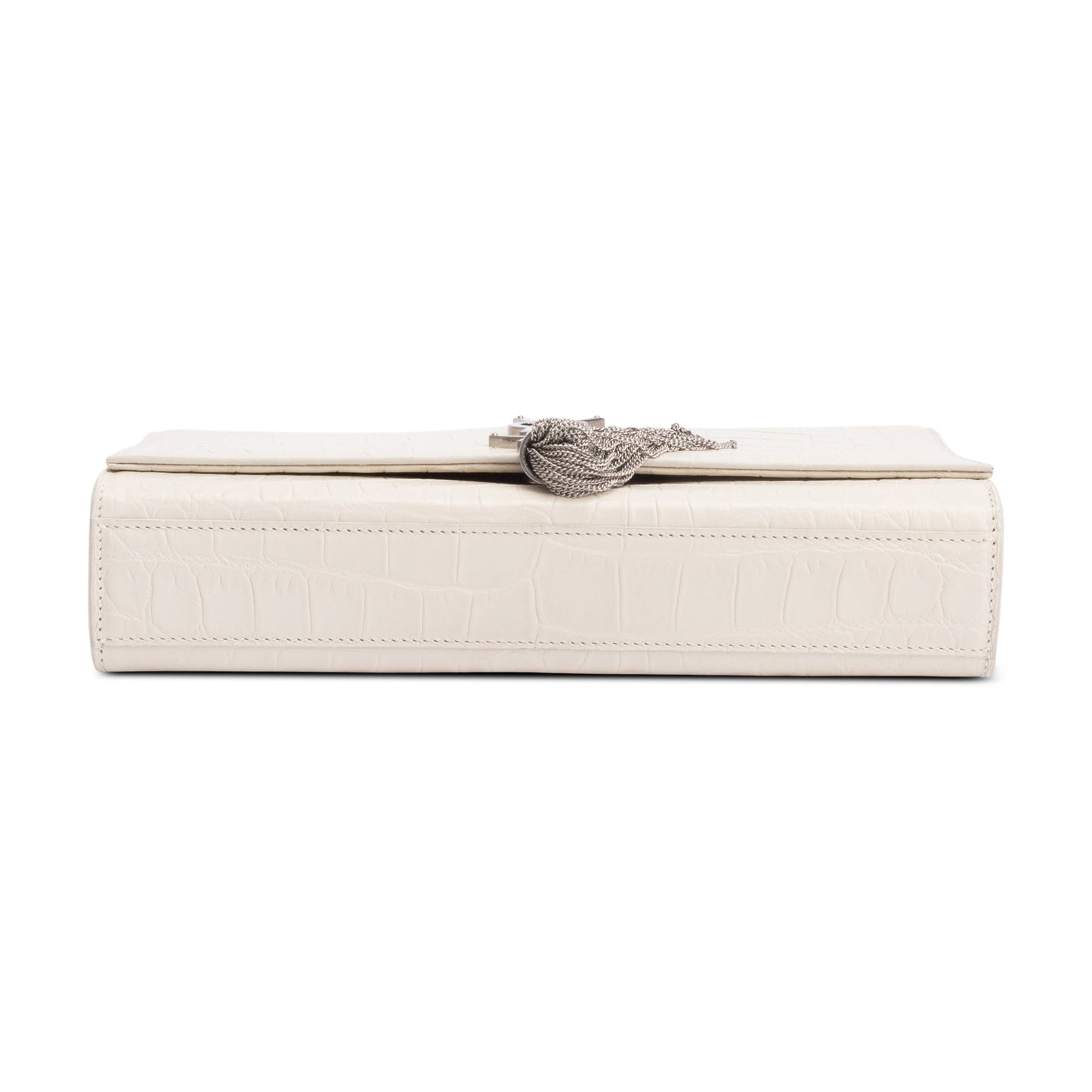 Saint Laurent Ivory Crocodile-Embossed Leather Medium Classic Monogram Kate Tassel Chain Bag