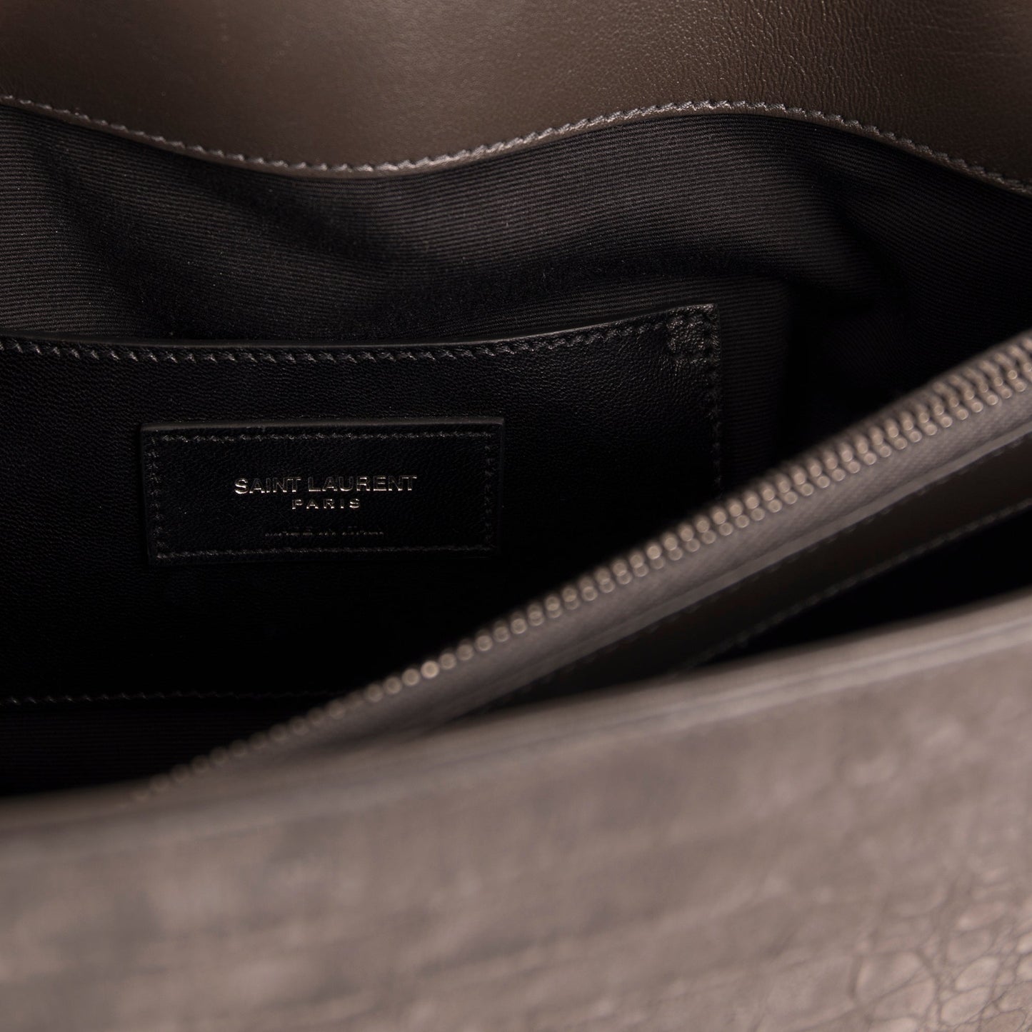 Saint Laurent Large Croc Embossed Nubuck College Bag