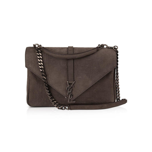 Saint Laurent Large Croc Embossed Nubuck College Bag