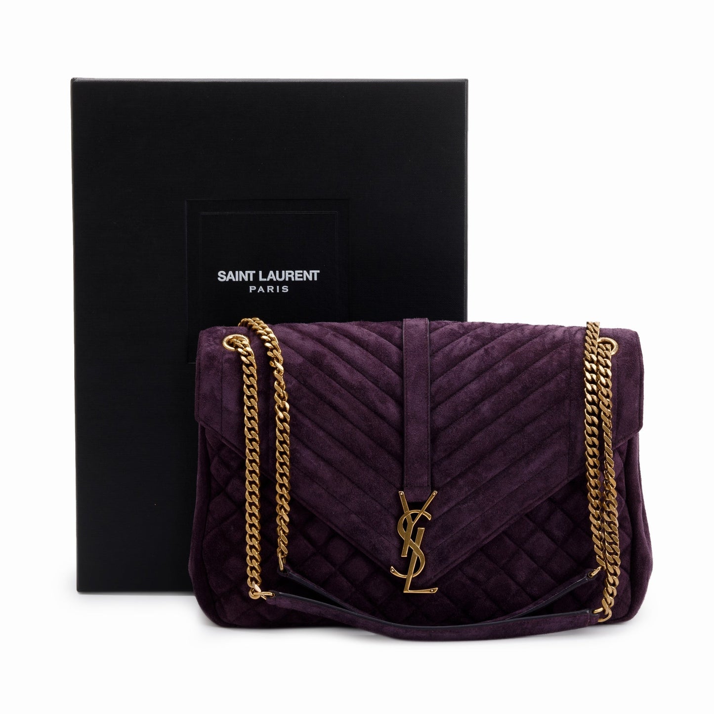 Saint Laurent Large Purple Suede Monogram  Envelope Chain Bag