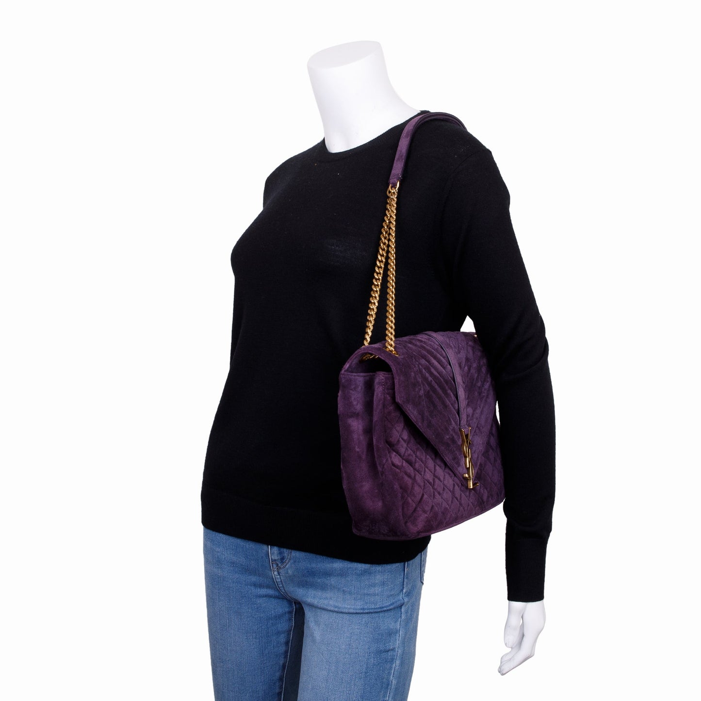 Saint Laurent Large Purple Suede Monogram  Envelope Chain Bag