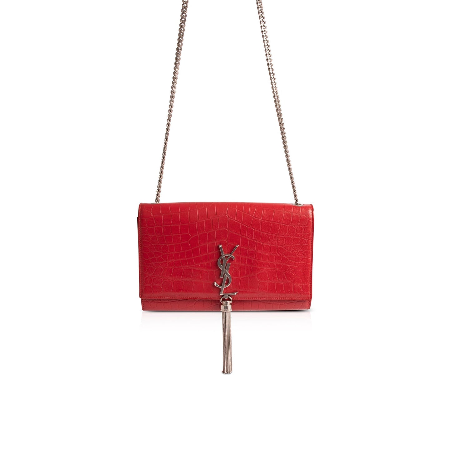Saint Laurent Medium Croc-Embossed Monogram Kate Tassel Bag
