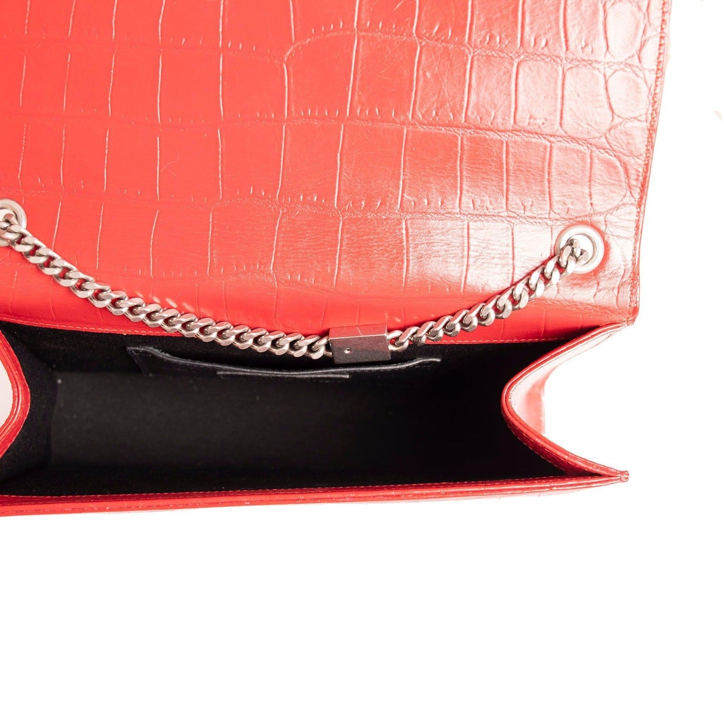 Saint Laurent Medium Croc-Embossed Monogram Kate Tassel Bag