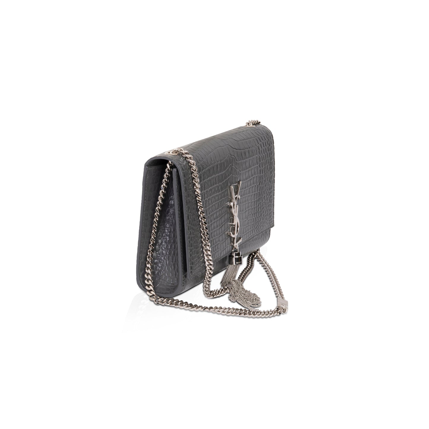 Saint Laurent Medium Croc Embossed Monogram Kate Tassel Bag