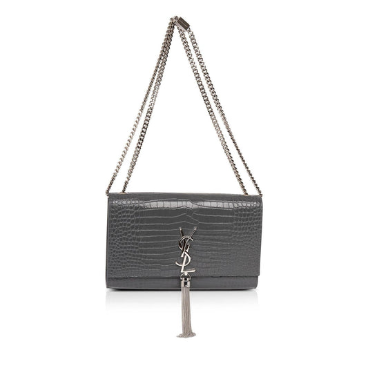 Saint Laurent Medium Croc Embossed Monogram Kate Tassel Bag