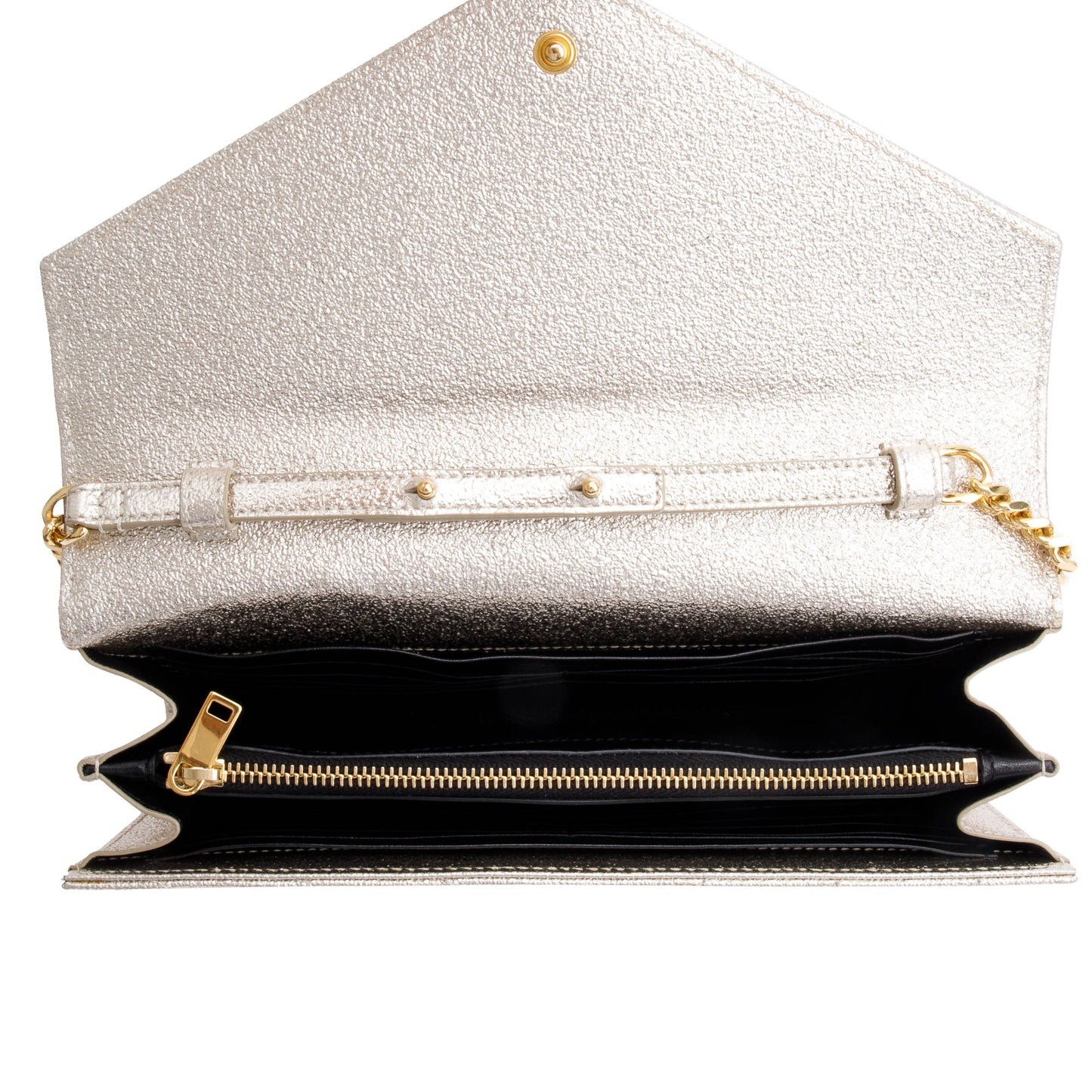 Saint Laurent Metallic Gold Grain De Poudre Leather Cassandre Matelasse Chain Wallet