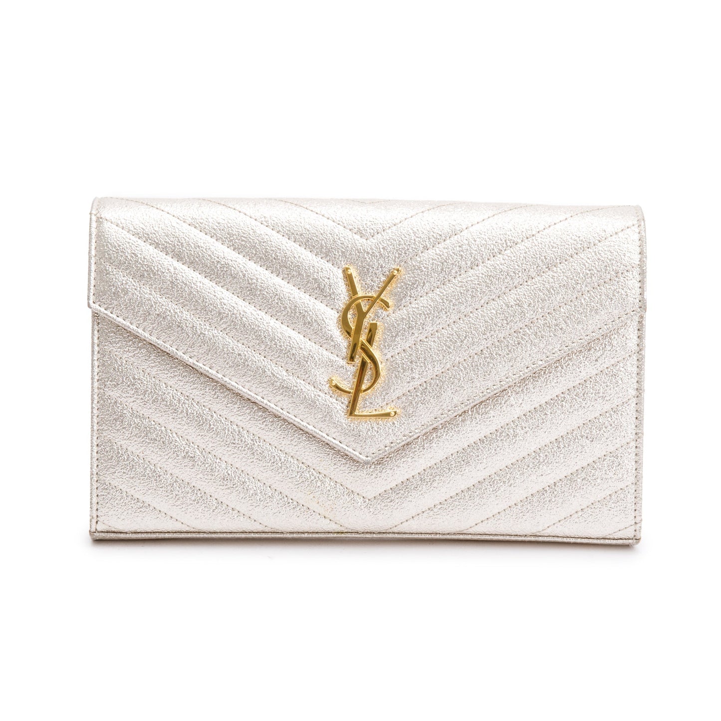 Saint Laurent Metallic Gold Grain De Poudre Leather Cassandre Matelasse Chain Wallet