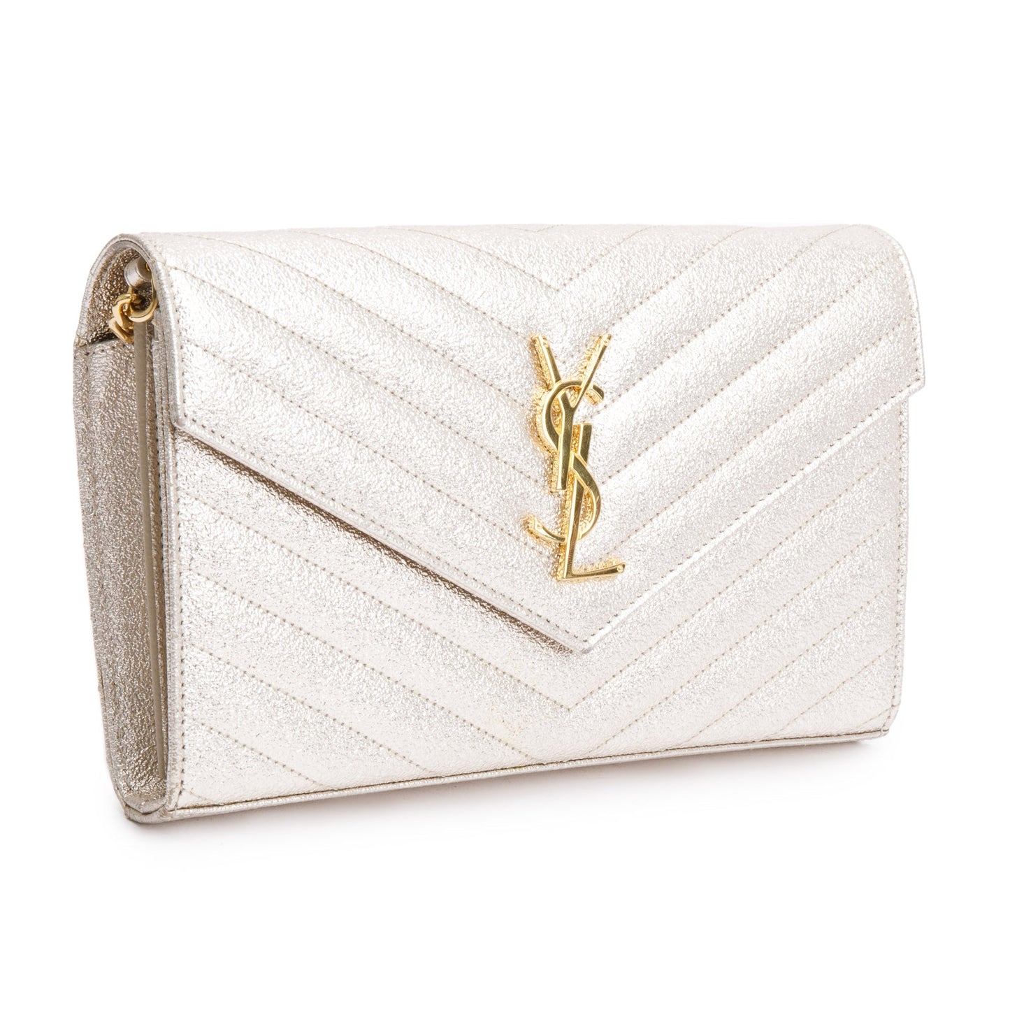 Saint Laurent Metallic Gold Grain De Poudre Leather Cassandre Matelasse Chain Wallet