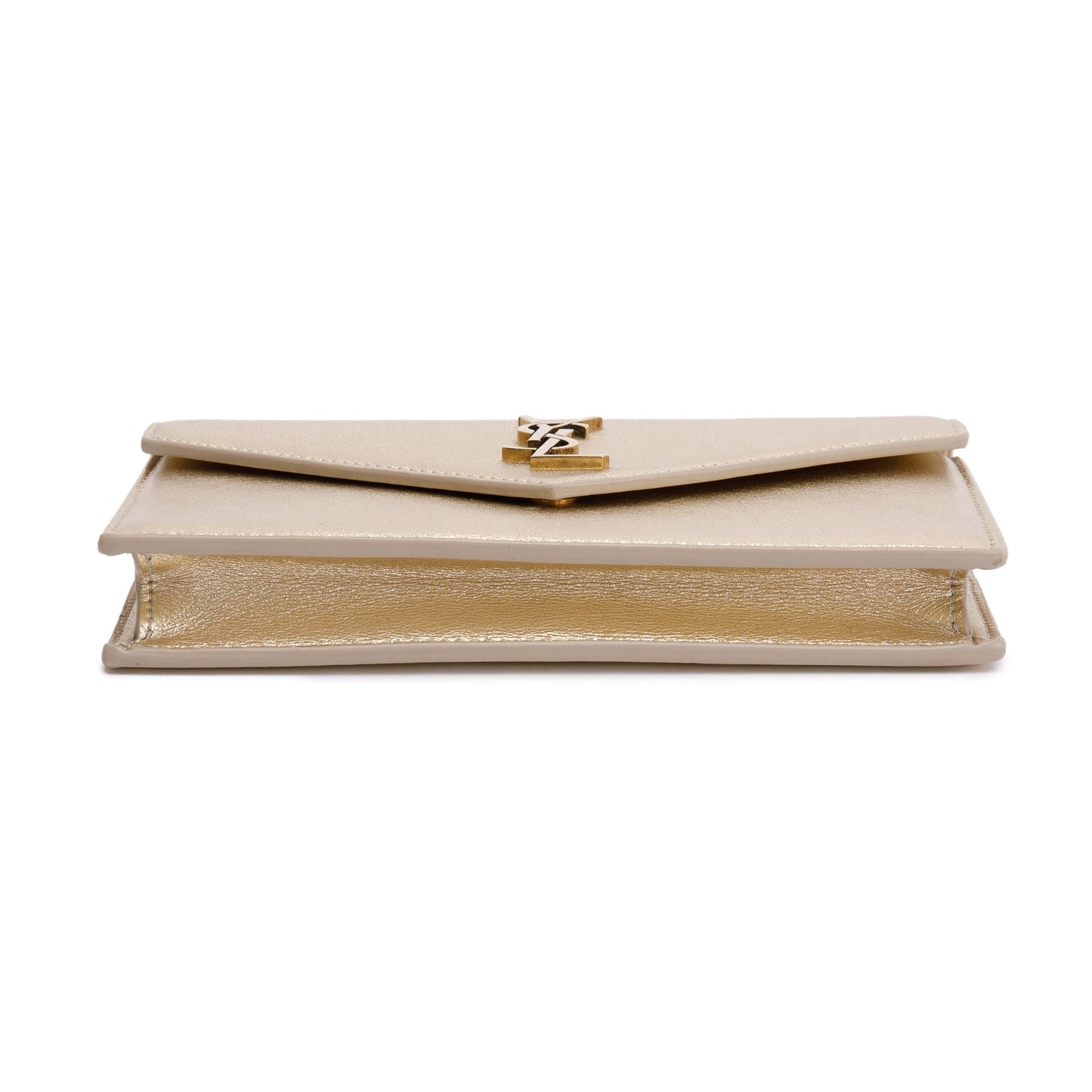 Saint Laurent Metallic Gold Leather Cassandre Envelope Chain Wallet
