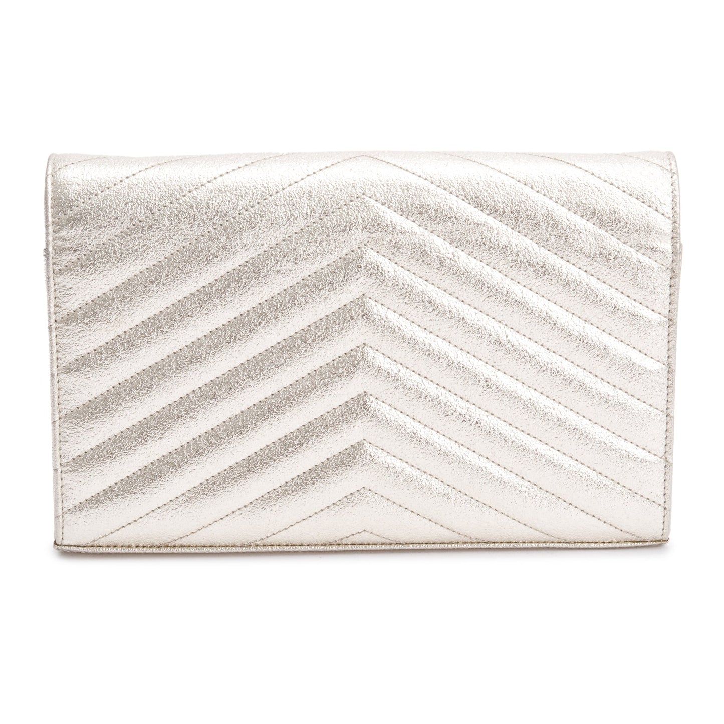 Saint Laurent Metallic Grain De Poudre Leather Cassandre Matelasse Chain Wallet