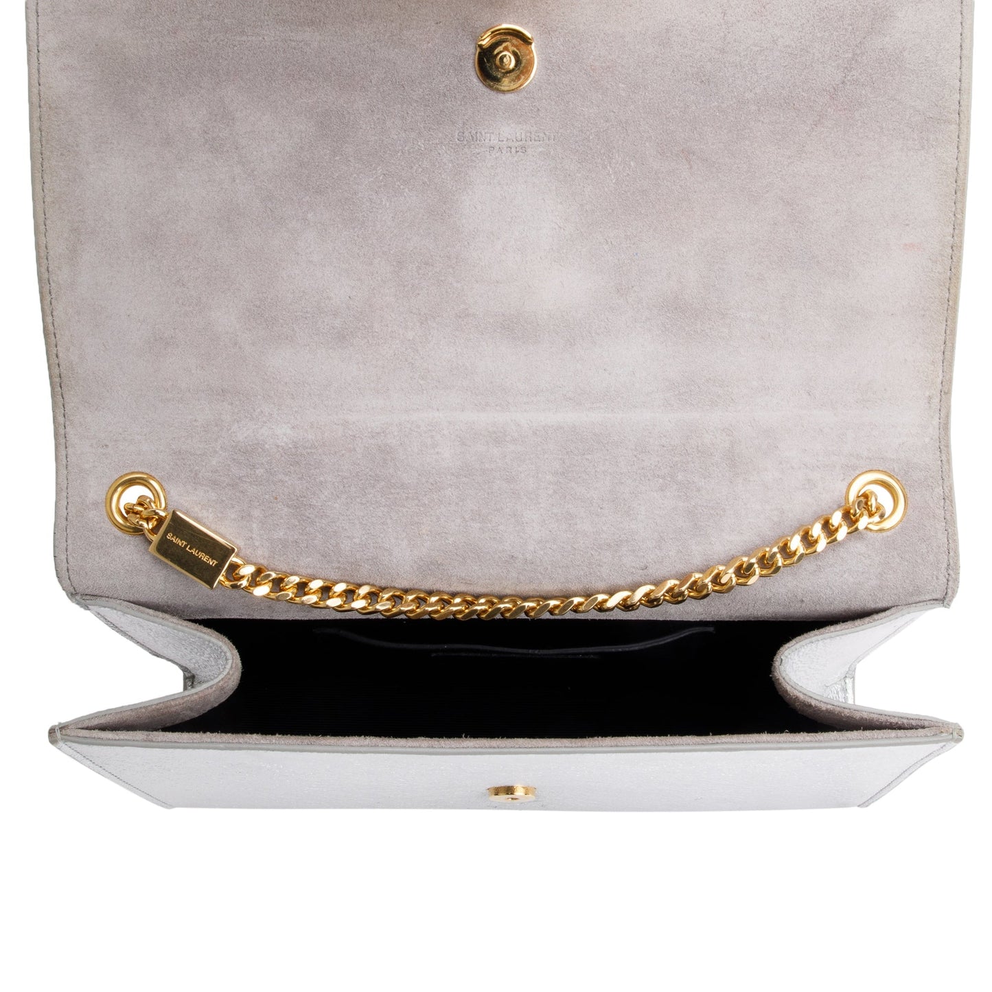 Saint Laurent Metallic Silver Leather Medium Kate Tassel Bag