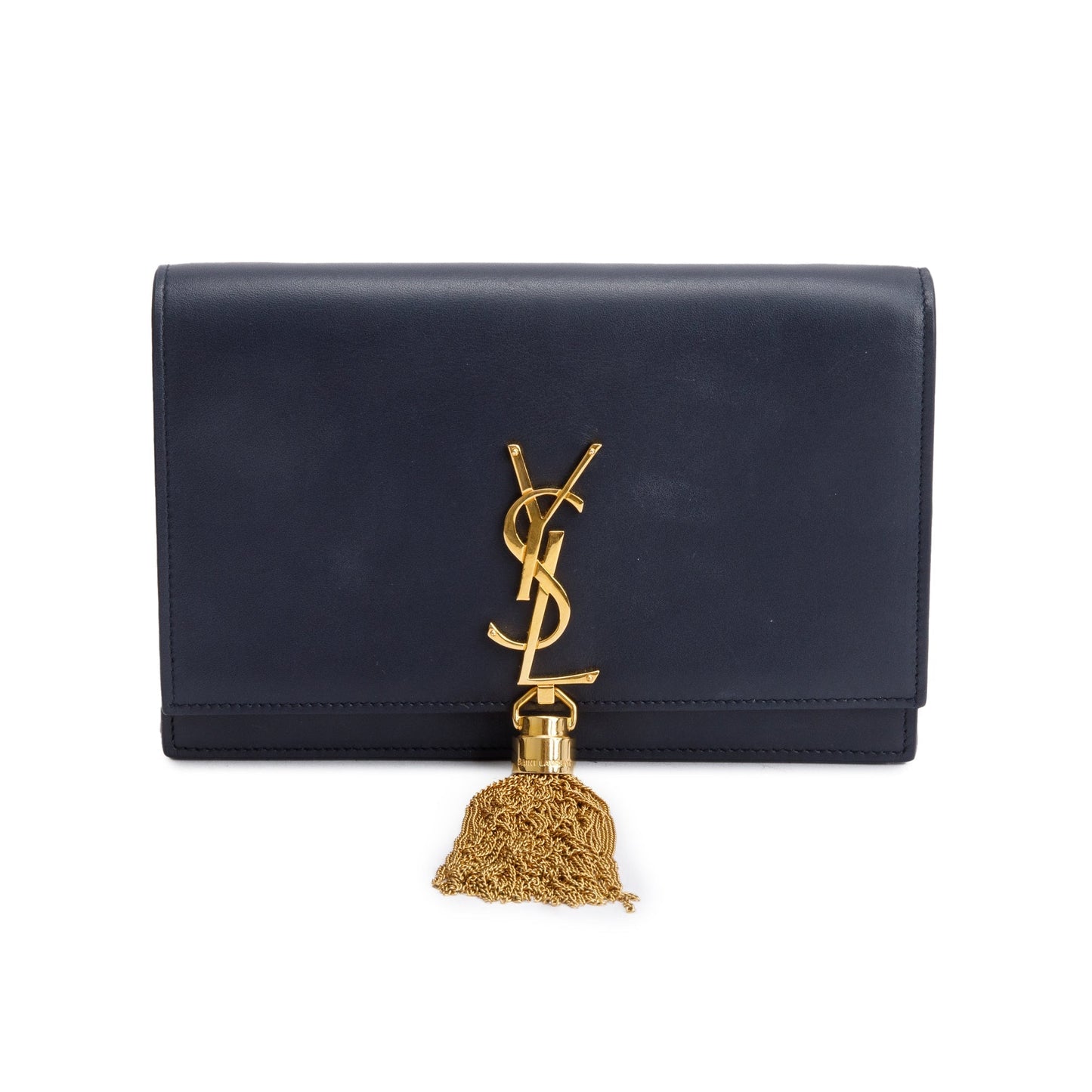Saint Laurent Navy Calfskin Leather Kate Tassel Wallet on Chain