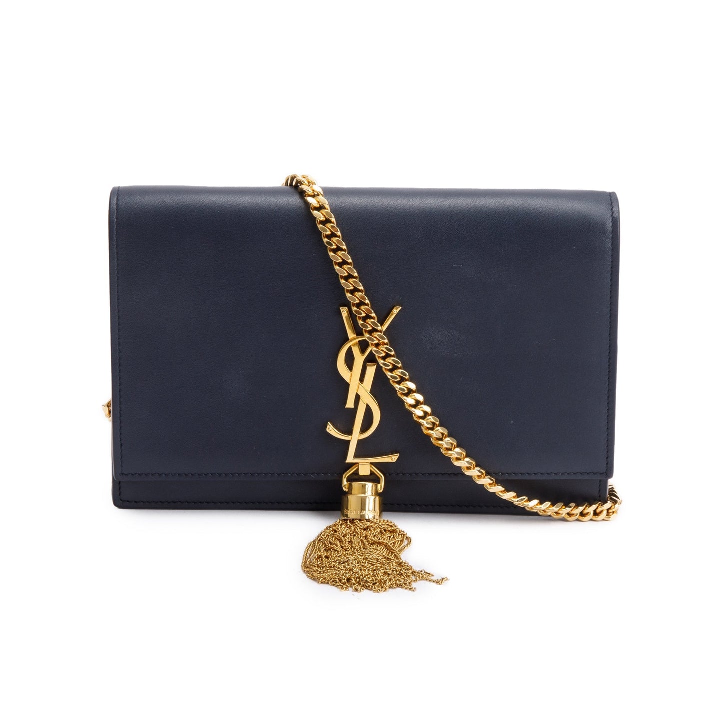 Saint Laurent Navy Calfskin Leather Kate Tassel Wallet on Chain