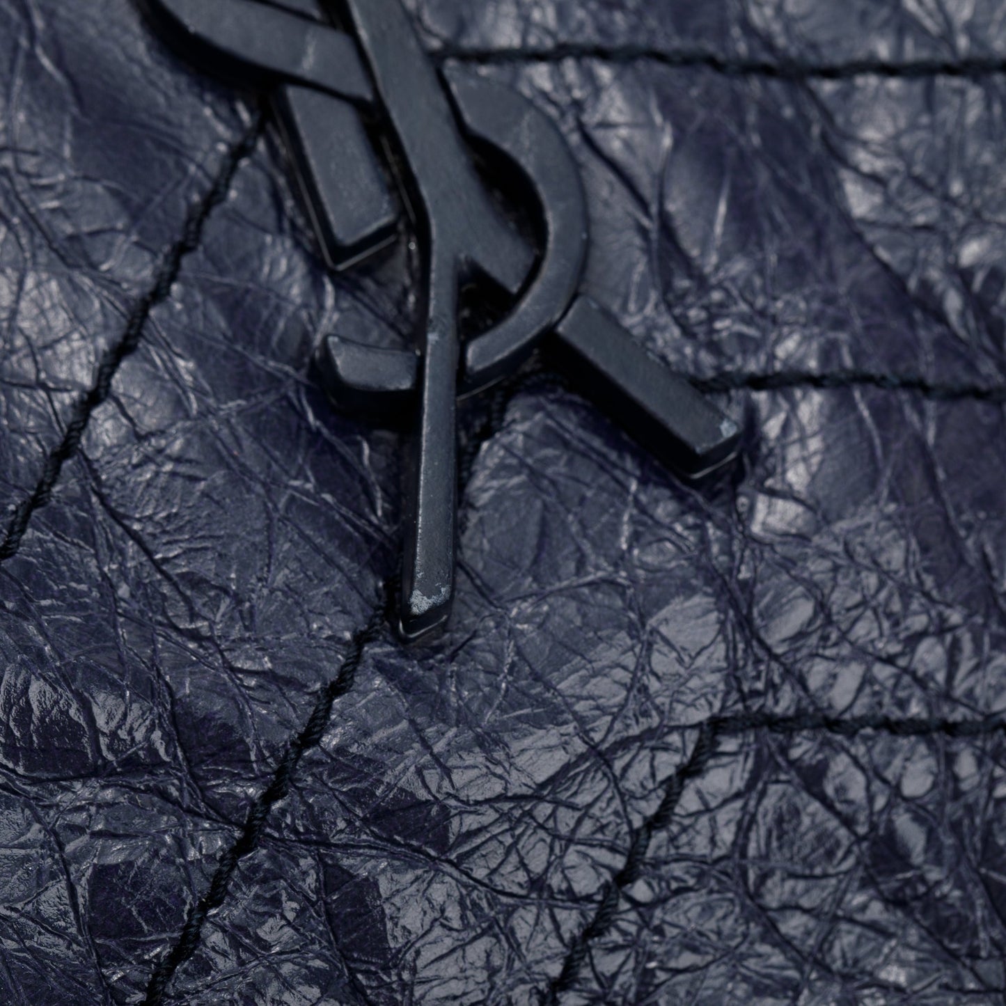 Saint Laurent Navy Crinkled Calfskin Leather Medium Niki Shoulder Bag