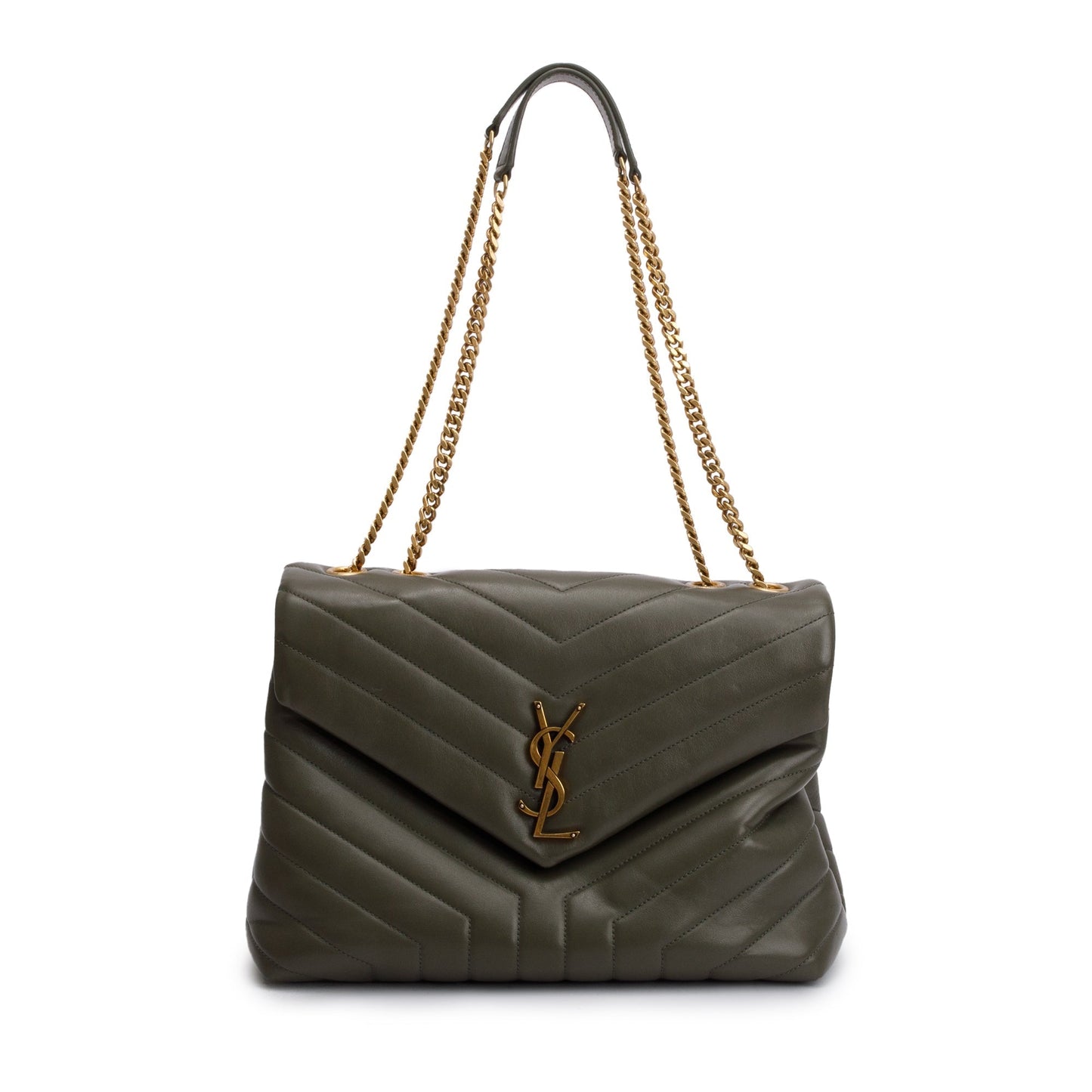 Saint Laurent Olive Green Quilted Leather Medium Loulou Monogram Shoulder Bag