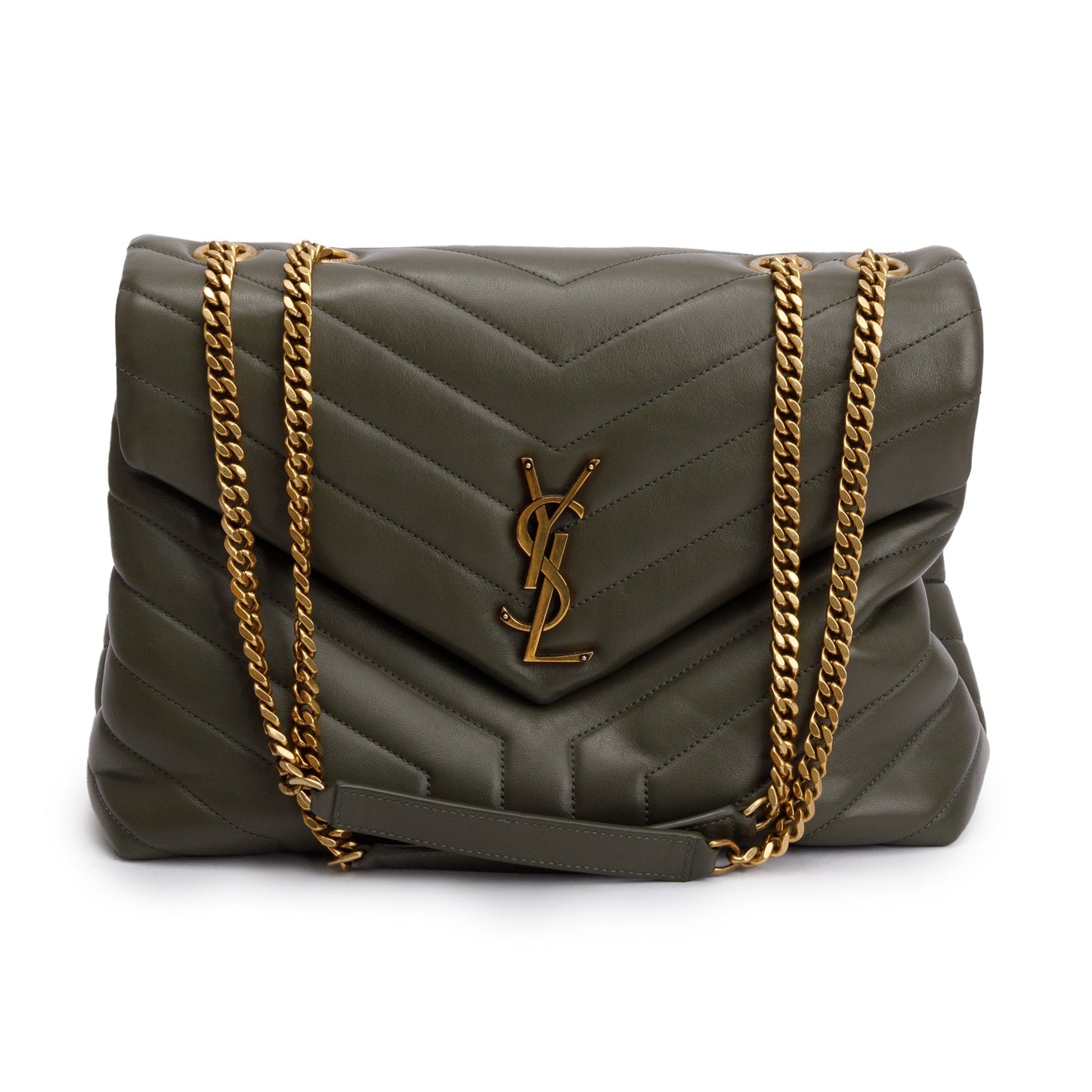 Saint Laurent Olive Green Quilted Leather Medium Loulou Monogram Shoulder Bag