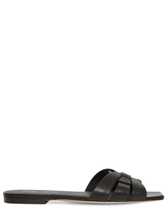 SAINT LAURENT PARIS SMOOTH LEATHER TRIBUTE SLIDE SANDALS