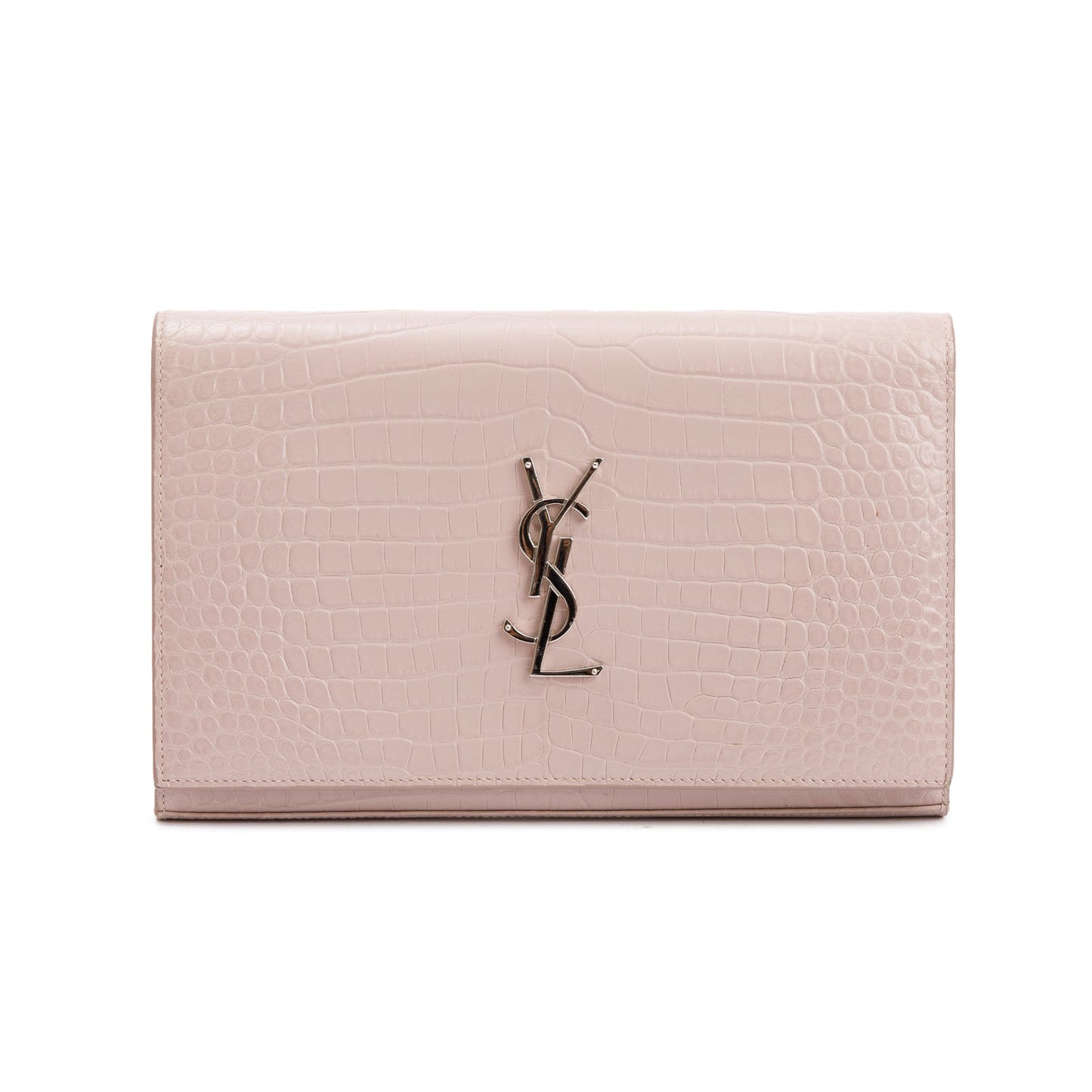 Saint Laurent Pink Crocodile-Embossed Leather Cassandre Chain Wallet