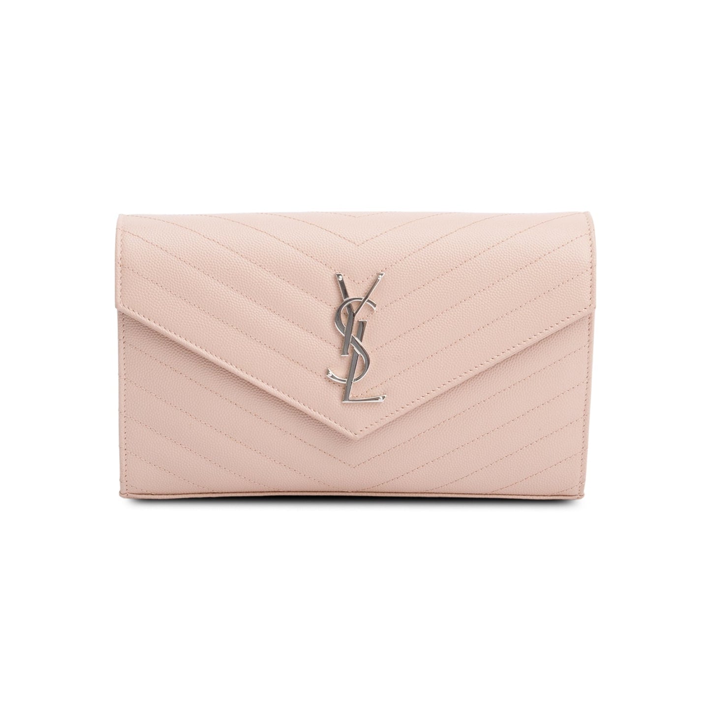 Saint Laurent Pink Grain De Poudre Leather Cassandre Envelope Chain Wallet