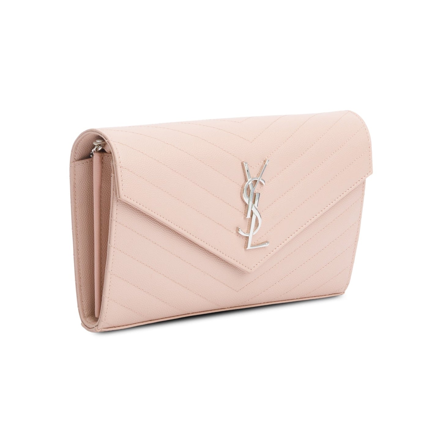 Saint Laurent Pink Grain De Poudre Leather Cassandre Envelope Chain Wallet