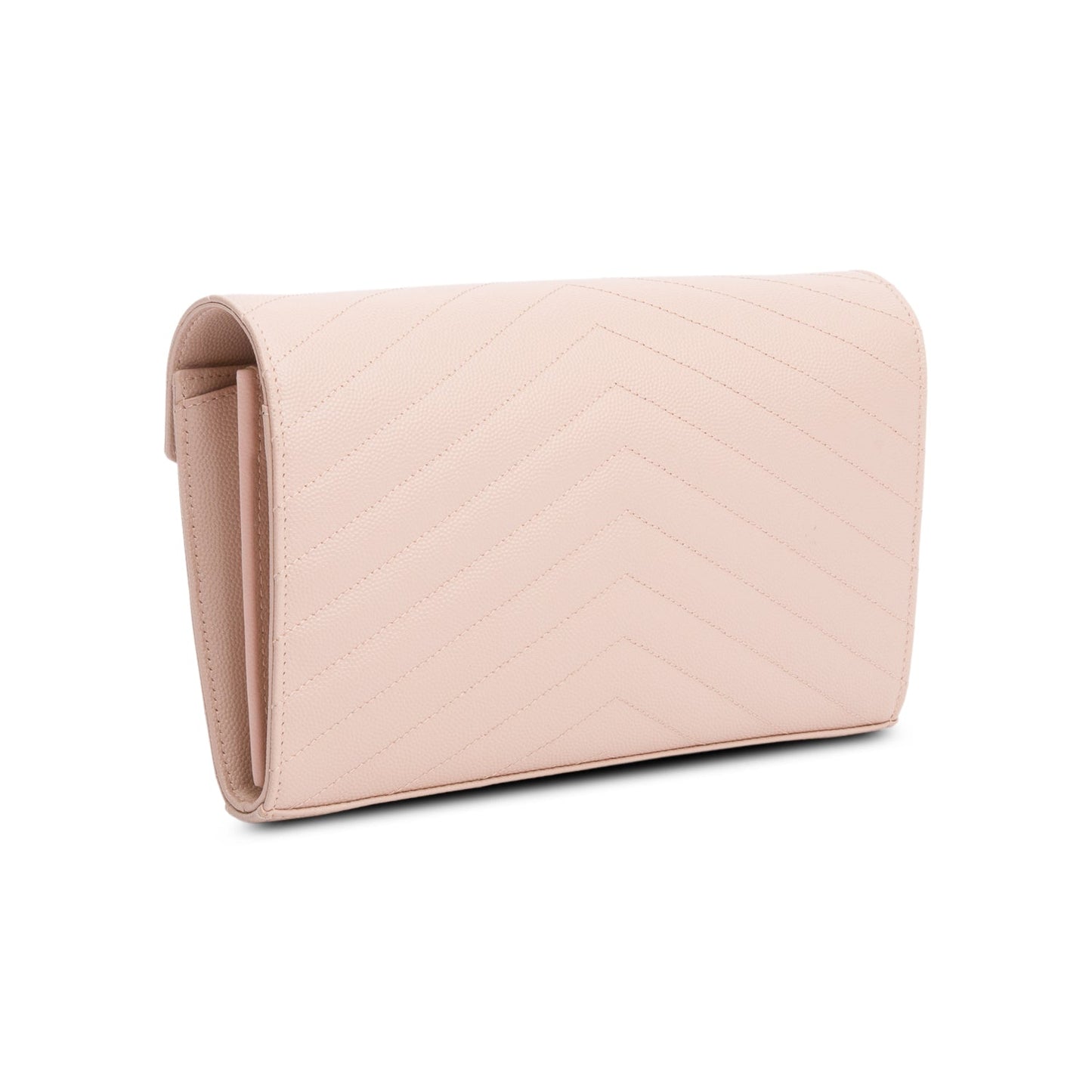 Saint Laurent Pink Grain De Poudre Leather Cassandre Envelope Chain Wallet