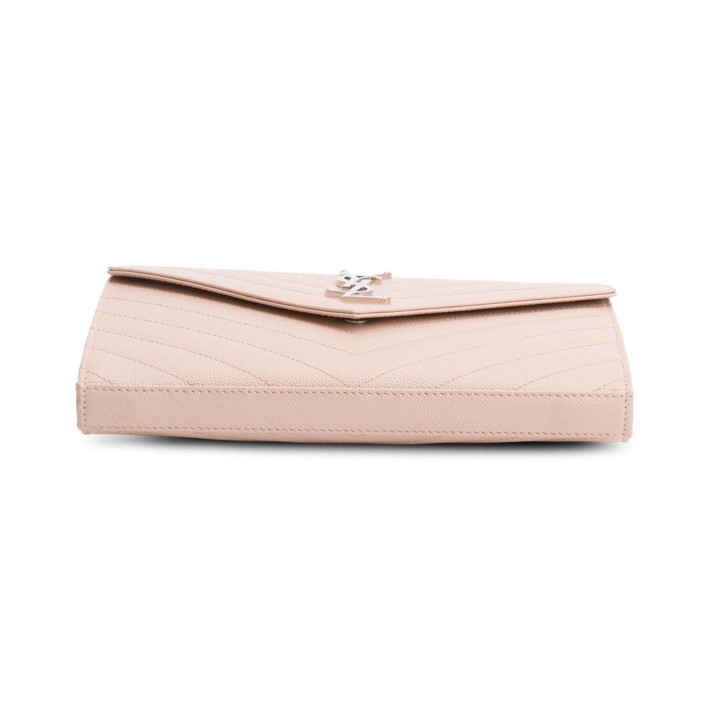 Saint Laurent Pink Grain De Poudre Leather Cassandre Envelope Chain Wallet