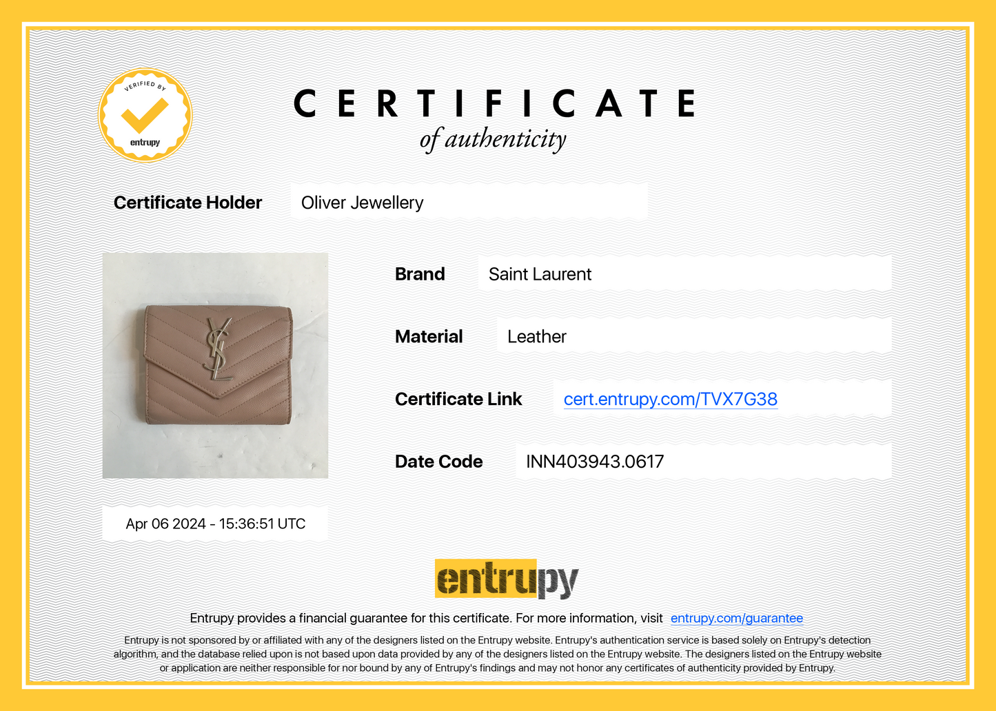 Saint Laurent Pink Grain de Poudre Leather Cassandre Matelasse Compact Tri-Fold Wallet