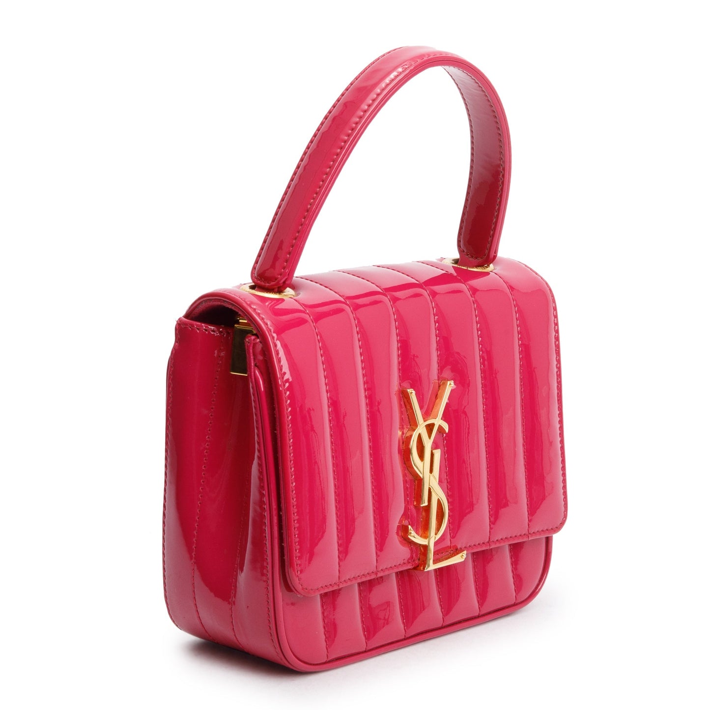 Saint Laurent Pink Patent Leather Small Monogram Vicky Chain Bag