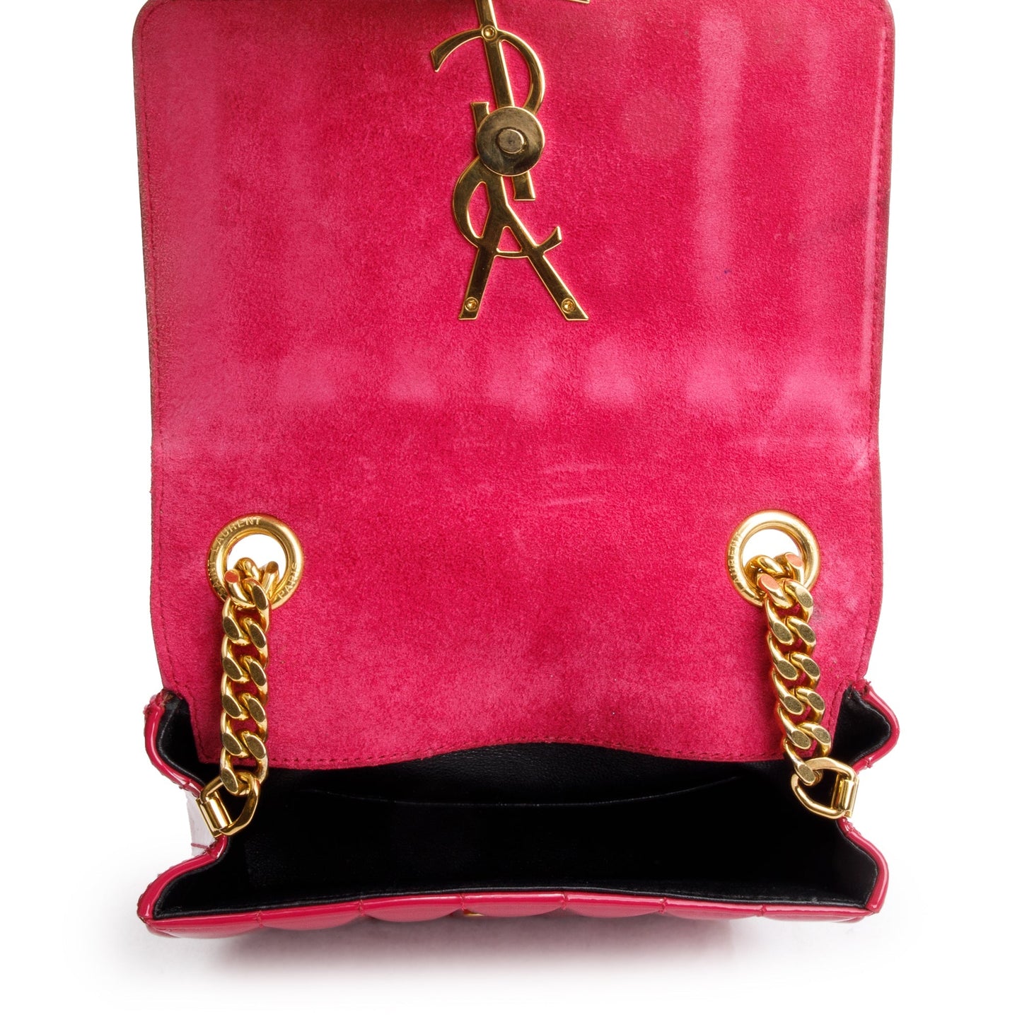 Saint Laurent Pink Patent Leather Small Monogram Vicky Chain Bag