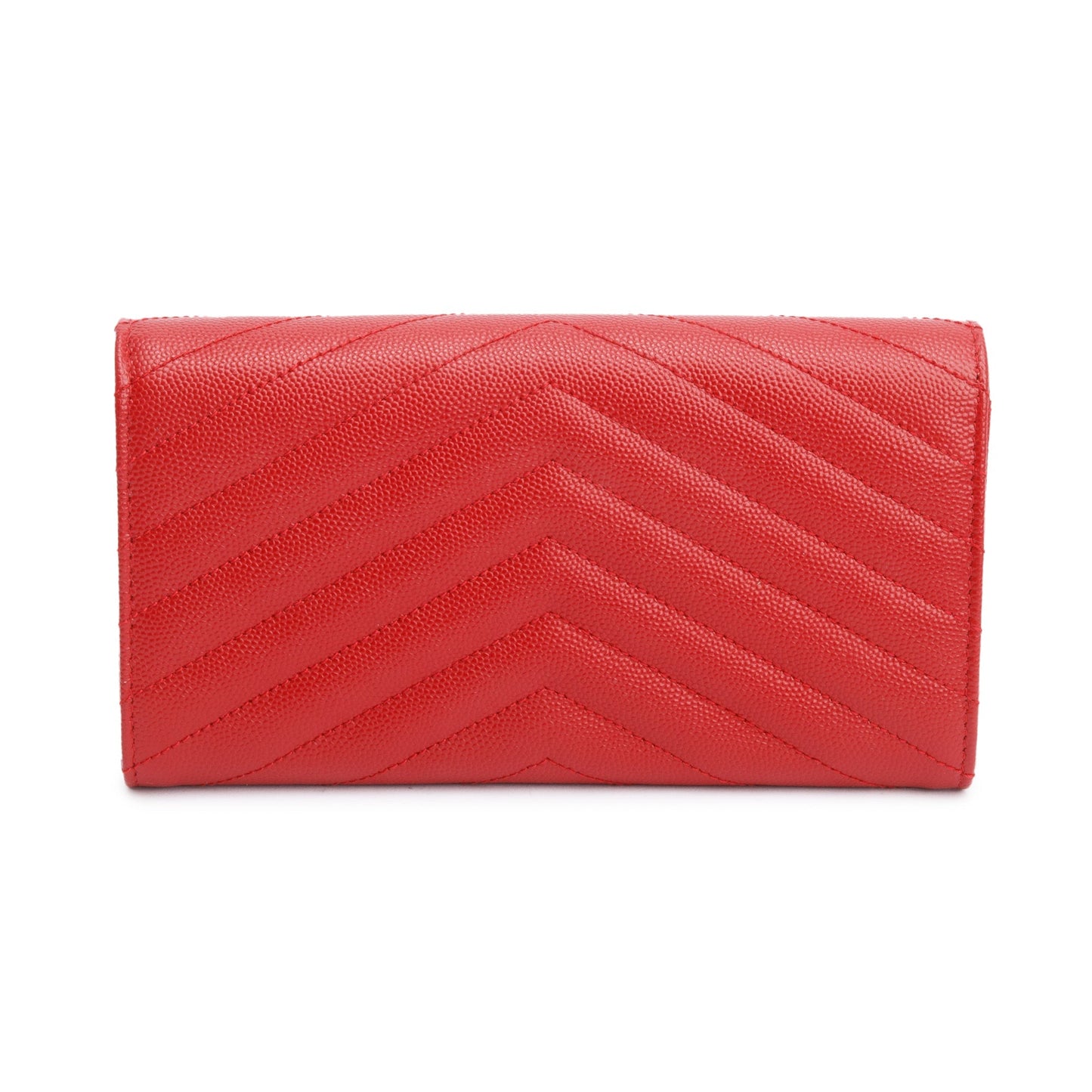 Saint Laurent Red Grain De Poudre Cassandre Matelasse Large Flap Wallet