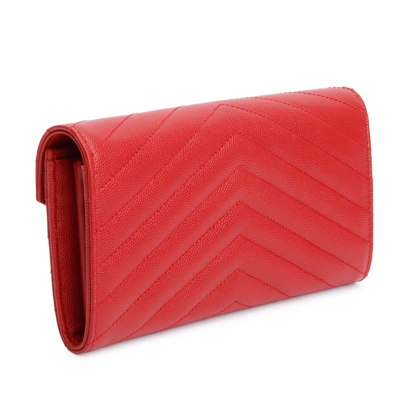 Saint Laurent Red Grain De Poudre Cassandre Matelasse Large Flap Wallet