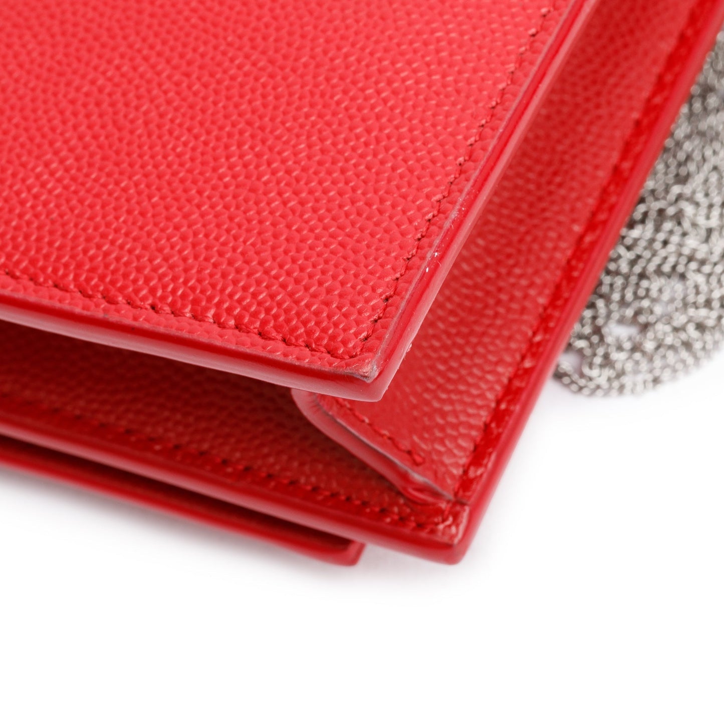Saint Laurent Red Grain De Poudre Leather Kate Tassel Wallet on Chain