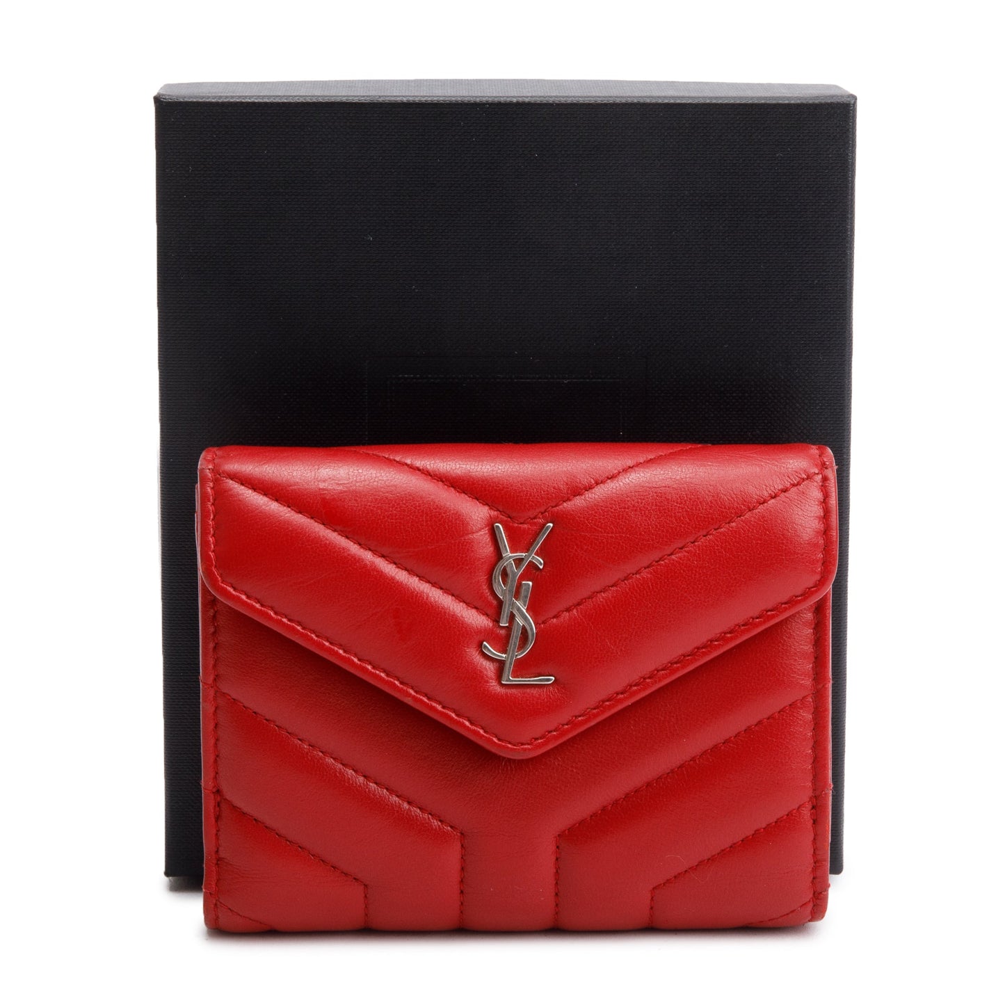 Saint Laurent Red Leather Compact Loulou Wallet