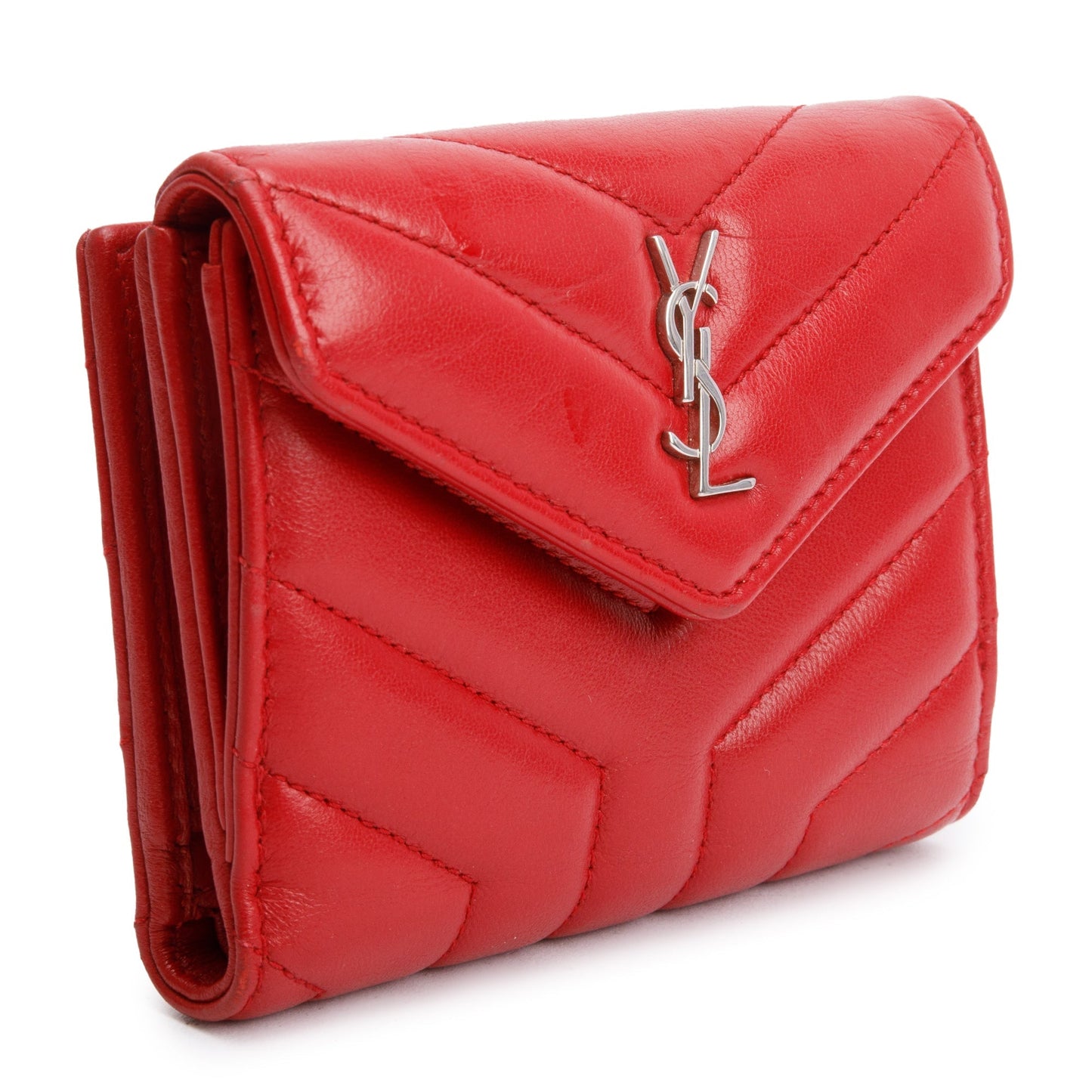 Saint Laurent Red Leather Compact Loulou Wallet