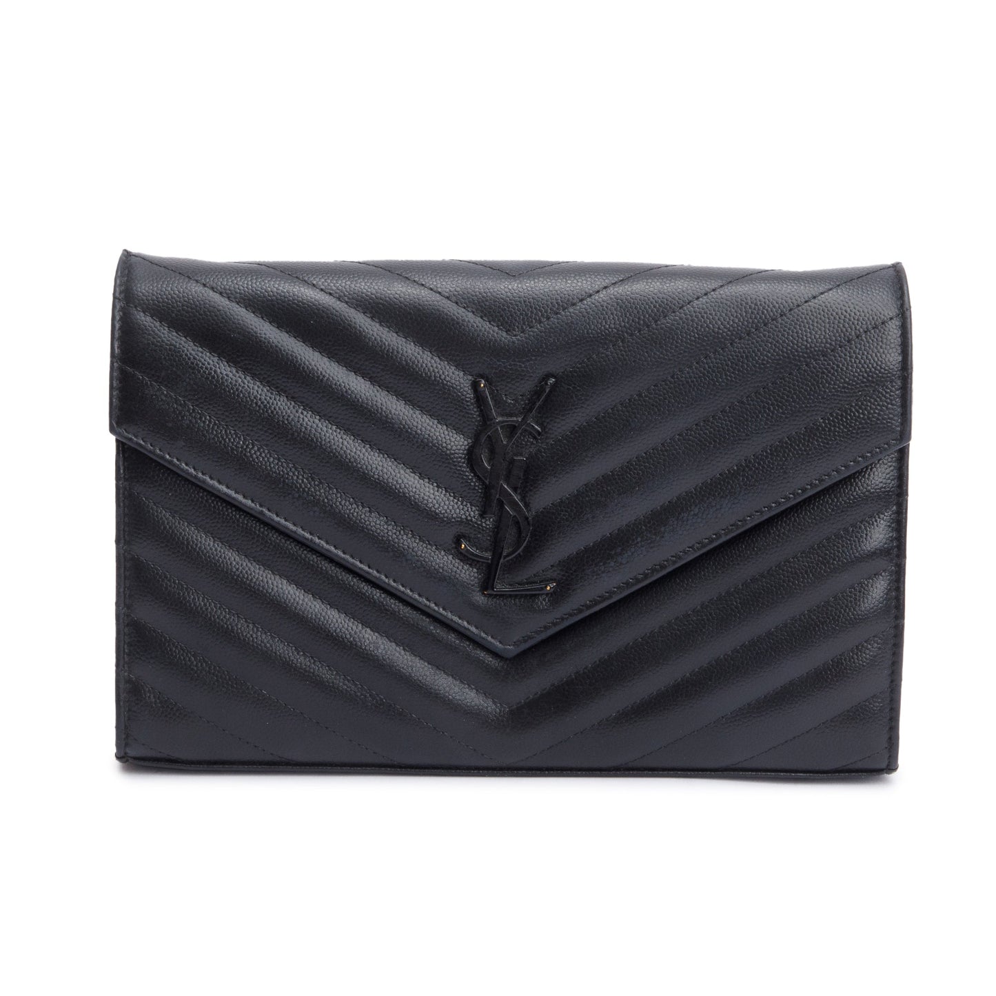 Saint Laurent So Black Grain De Poudre Leather Classic Cassandre Envelope Chain Wallet