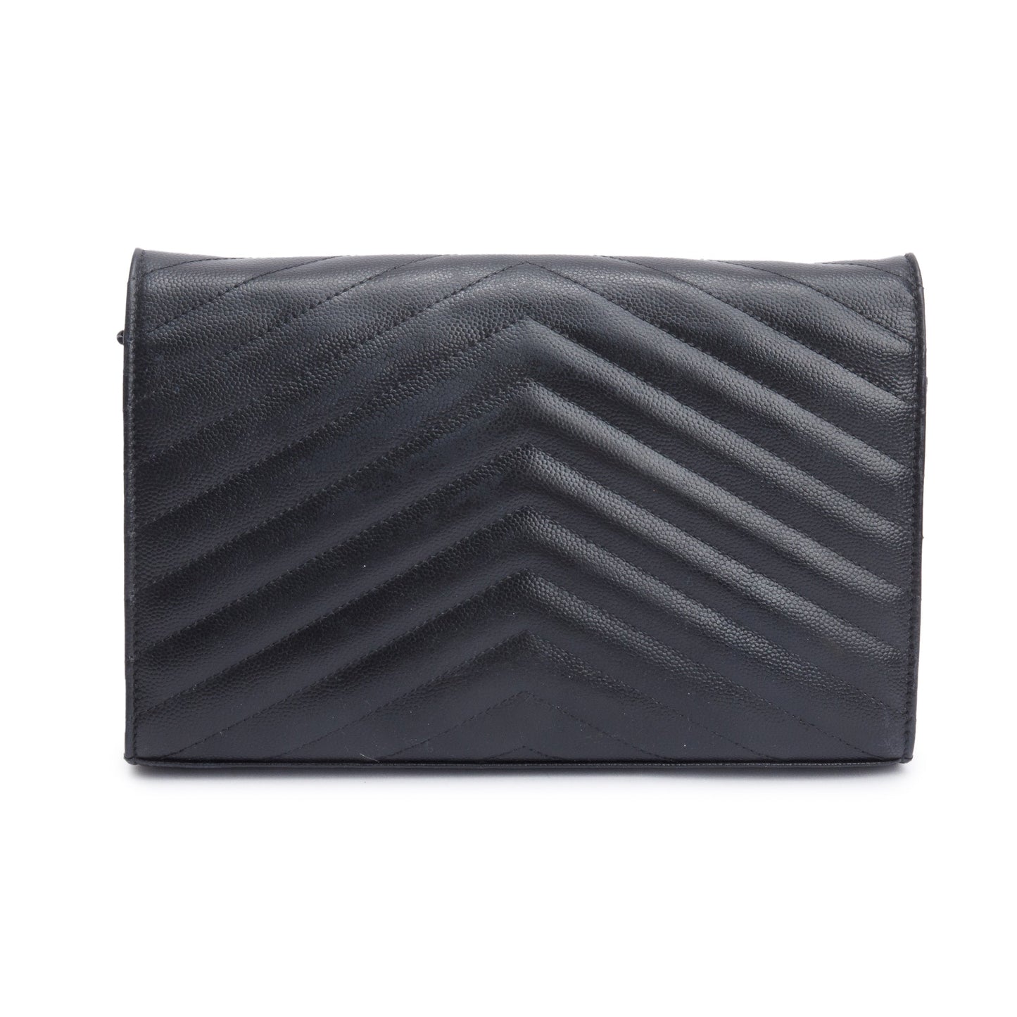 Saint Laurent So Black Grain De Poudre Leather Classic Cassandre Envelope Chain Wallet
