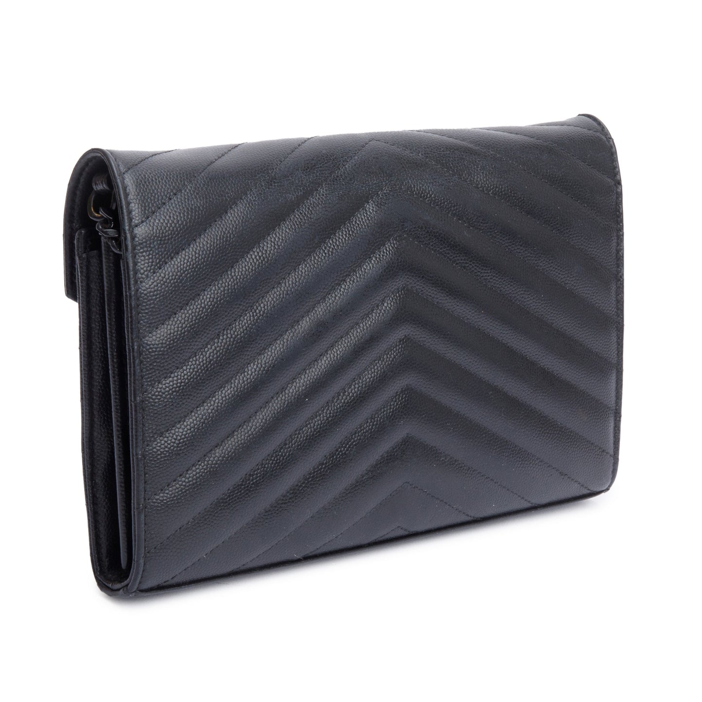 Saint Laurent So Black Grain De Poudre Leather Classic Cassandre Envelope Chain Wallet