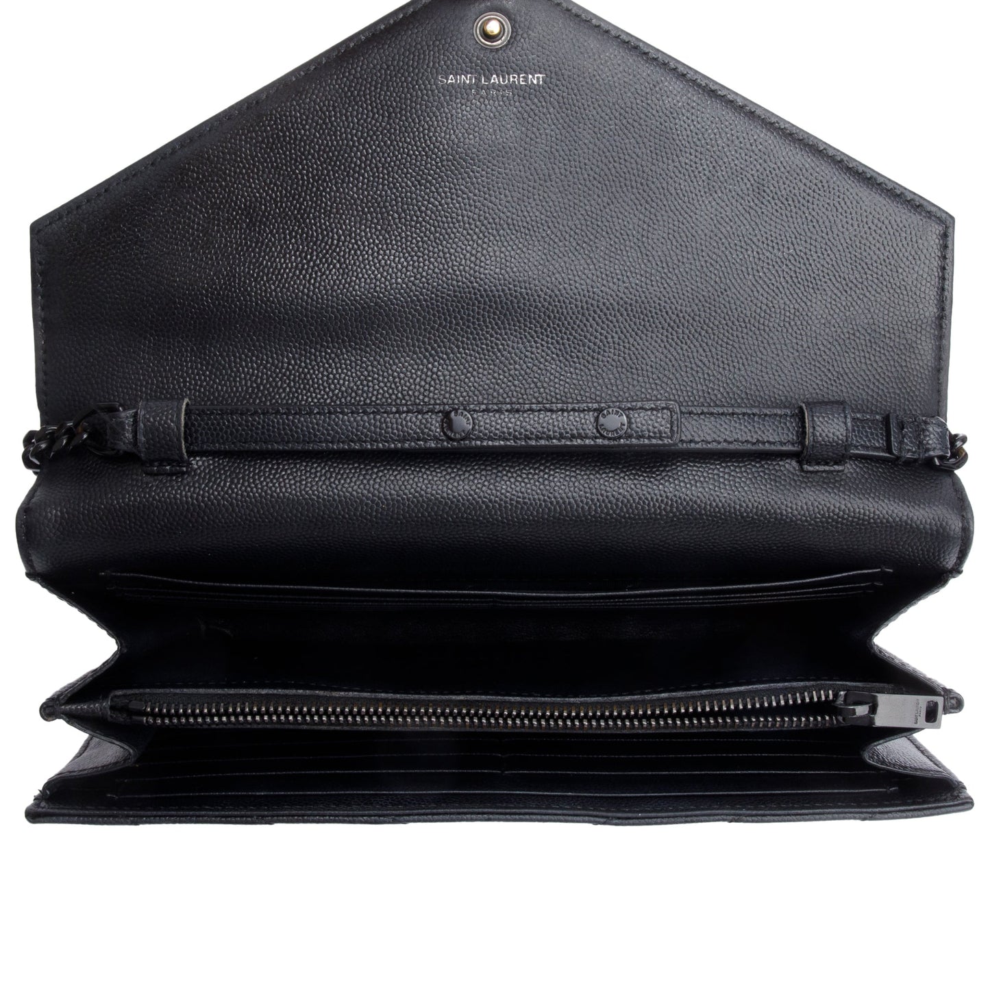 Saint Laurent So Black Grain De Poudre Leather Classic Cassandre Envelope Chain Wallet