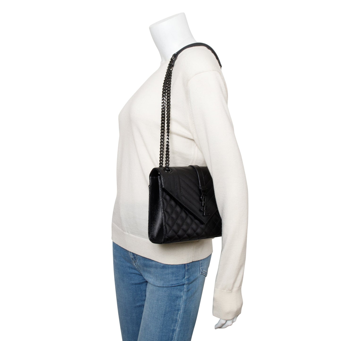 Saint Laurent So Black Grained De Poudre Medium Envelope Shoulder Bag