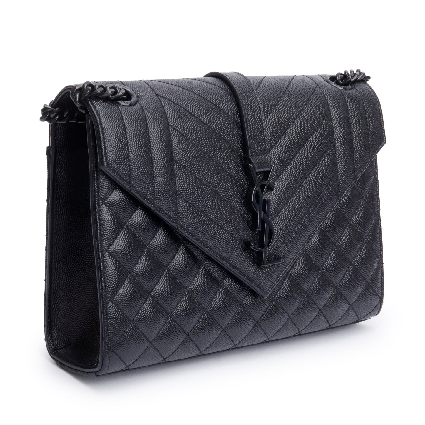 Saint Laurent So Black Grained De Poudre Medium Envelope Shoulder Bag