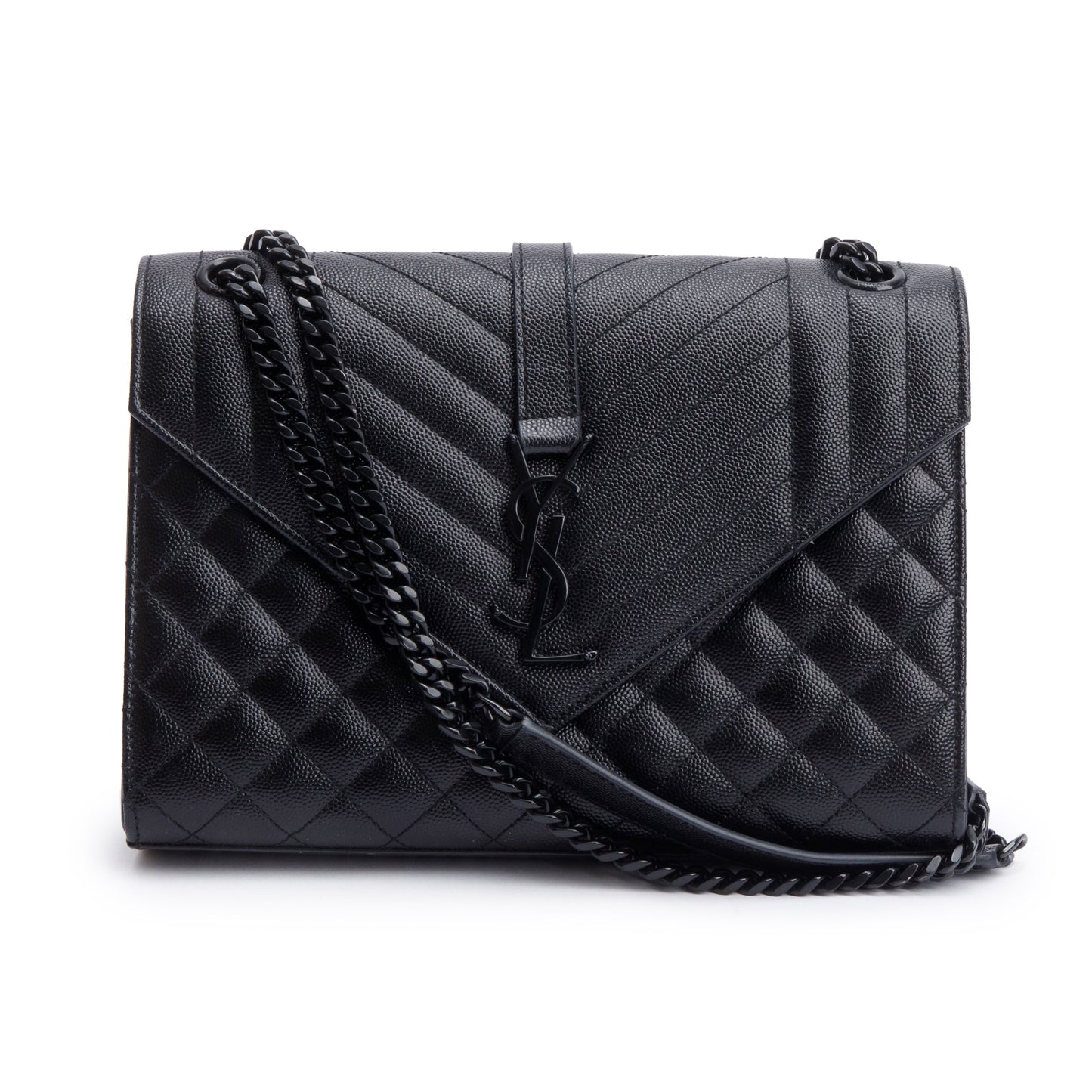 Saint Laurent So Black Grained De Poudre Medium Envelope Shoulder Bag