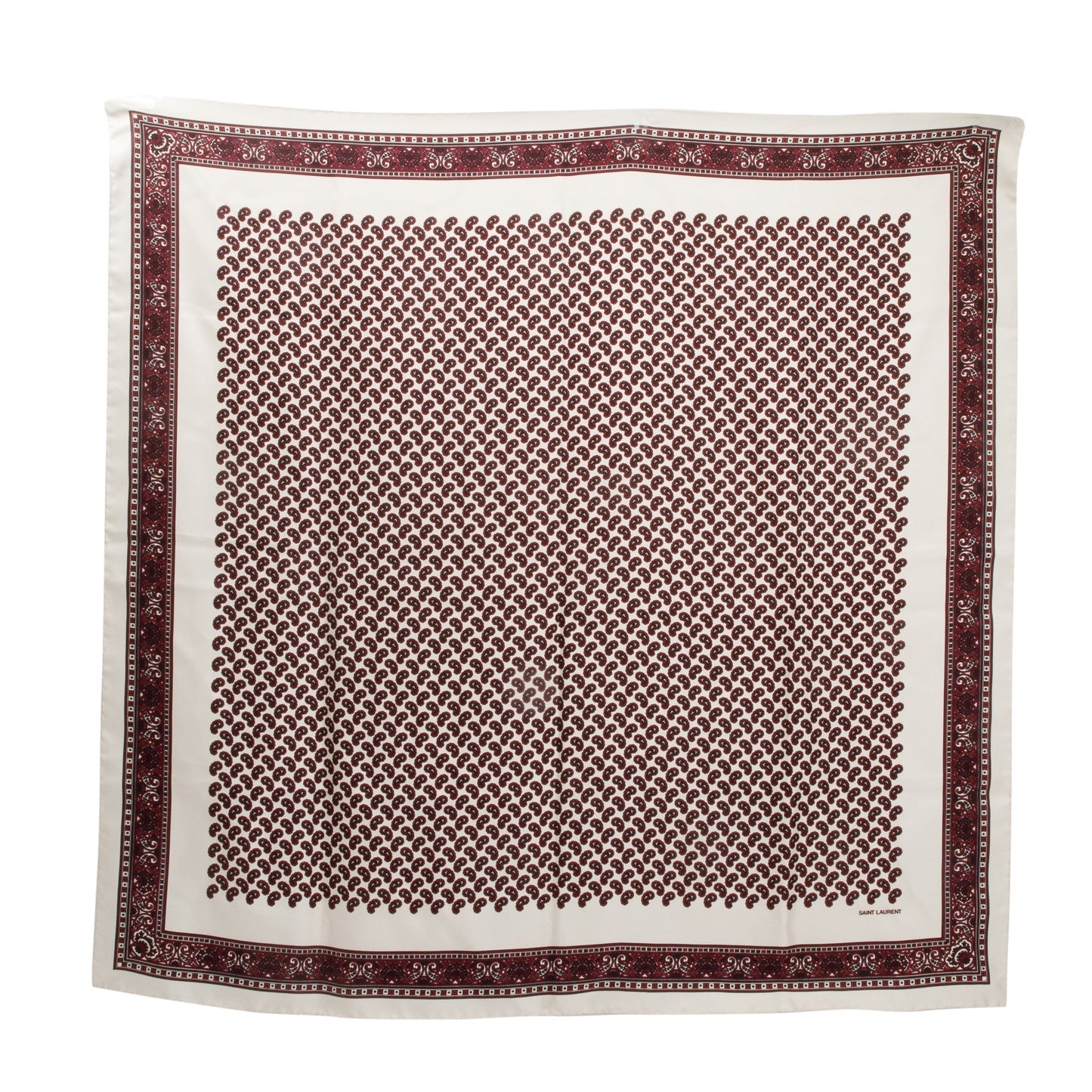 Saint Laurent White & Burgundy Bandana Print Square Silk Scarf