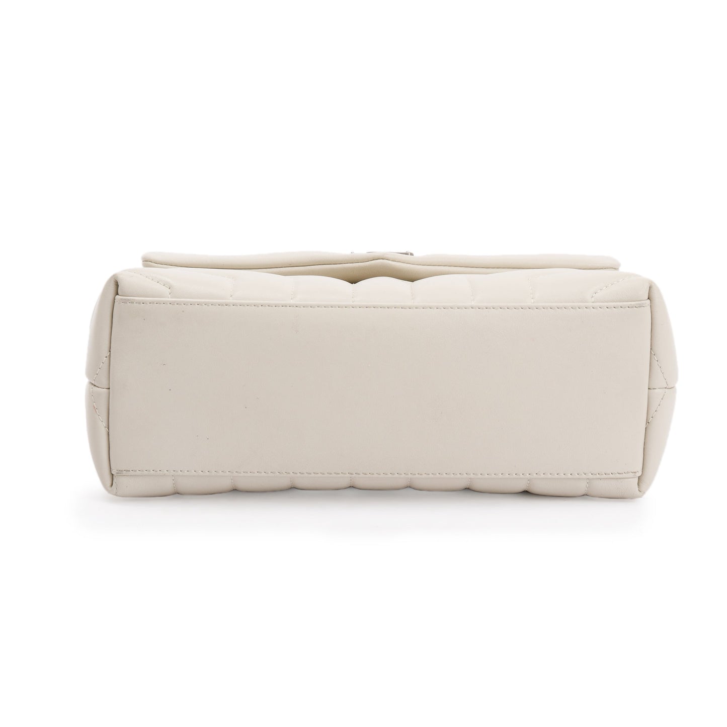 Saint Laurent White Calfskin Leather Small Loulou Monogram Shoulder Bag