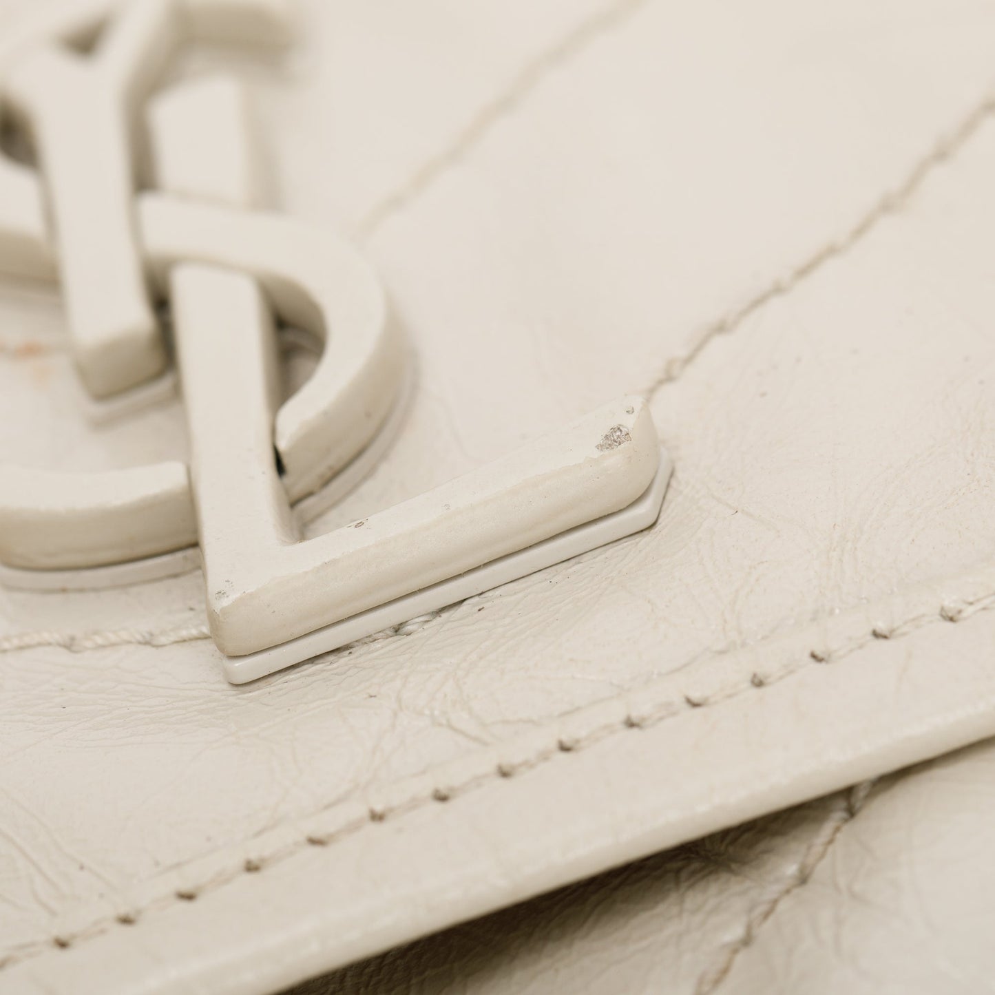 Saint Laurent White Crinkled Calfskin Leather Medium Niki Shoulder Bag