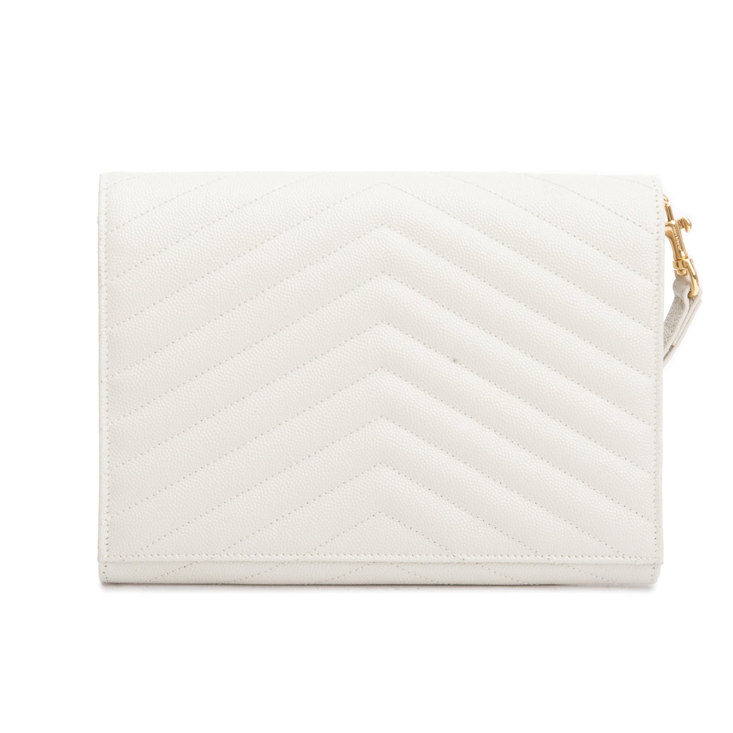 Saint Laurent White Grain de Poudre Matelasse Leather Cassandre Flap Wristlet Pouch