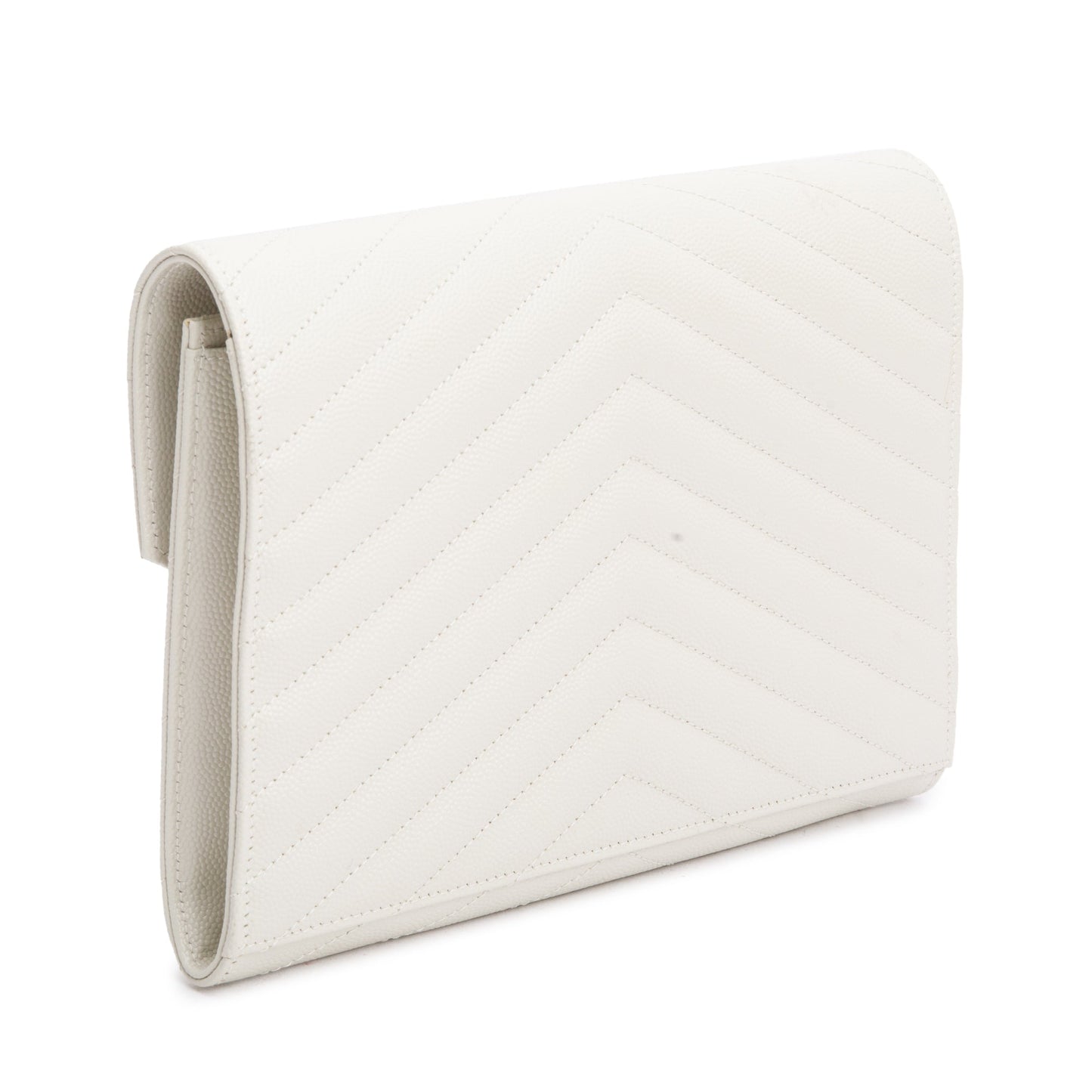 Saint Laurent White Grain de Poudre Matelasse Leather Cassandre Flap Wristlet Pouch